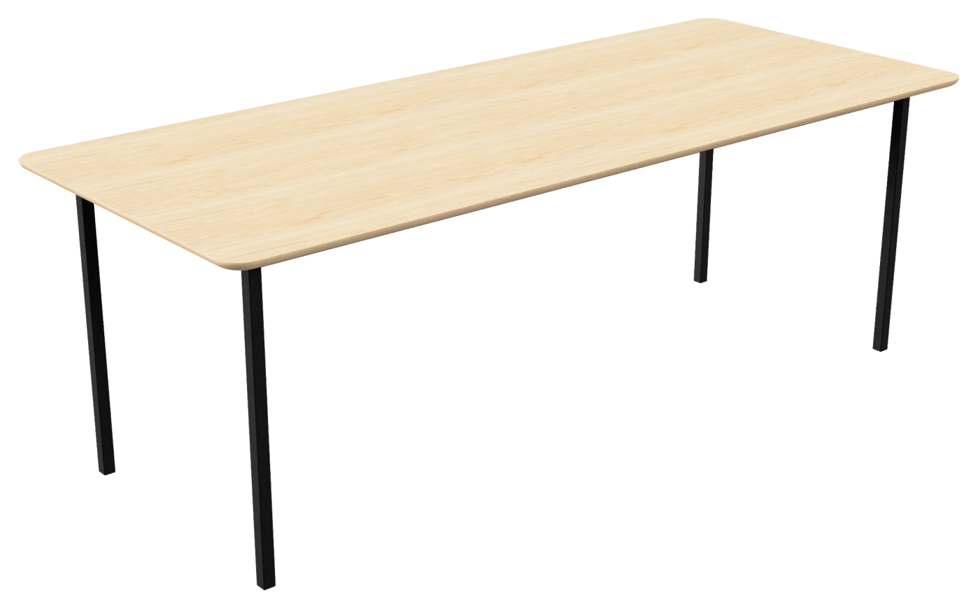 Rectangular oak dining table with natural finish and four-legged frame, ideal for modern dining rooms.