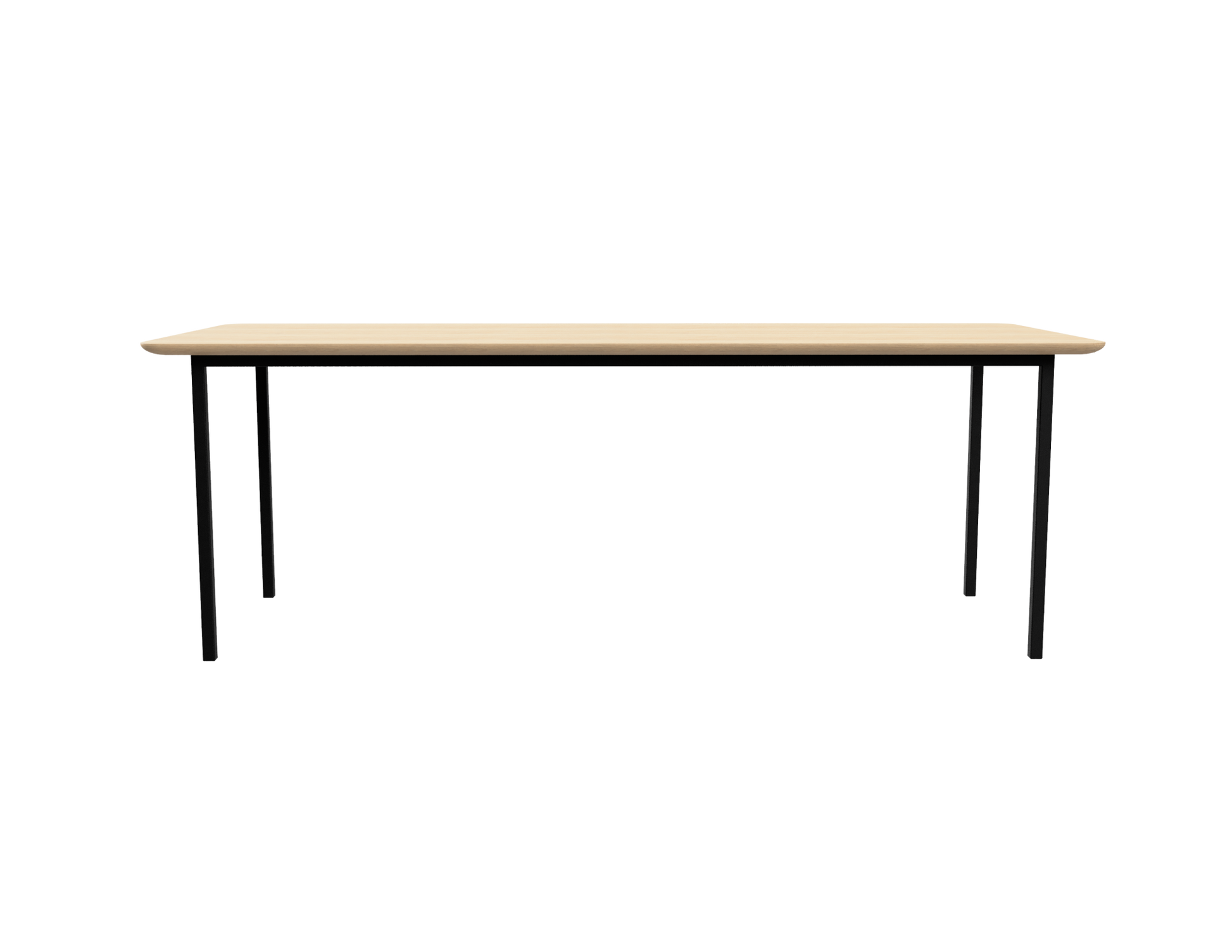 Natural oak rectangular dining table with a 4-legged frame, perfect for modern kitchens and dining rooms.