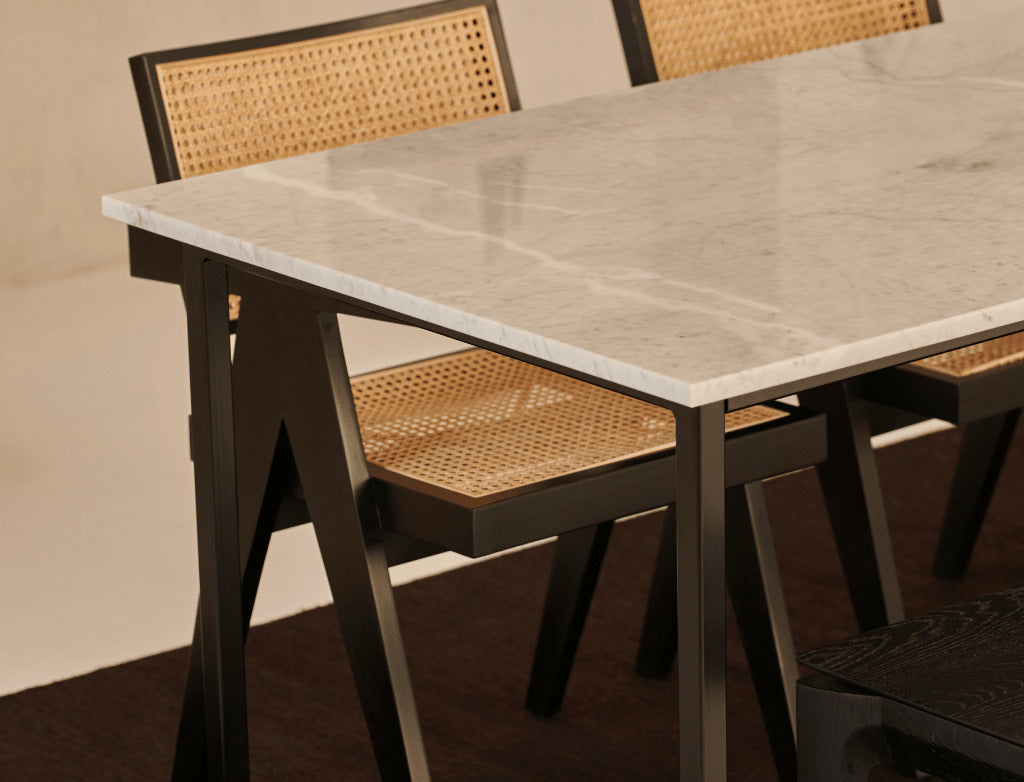 Natural oak rectangular dining table with four-legged frame, ideal for modern dining rooms, by My Store.