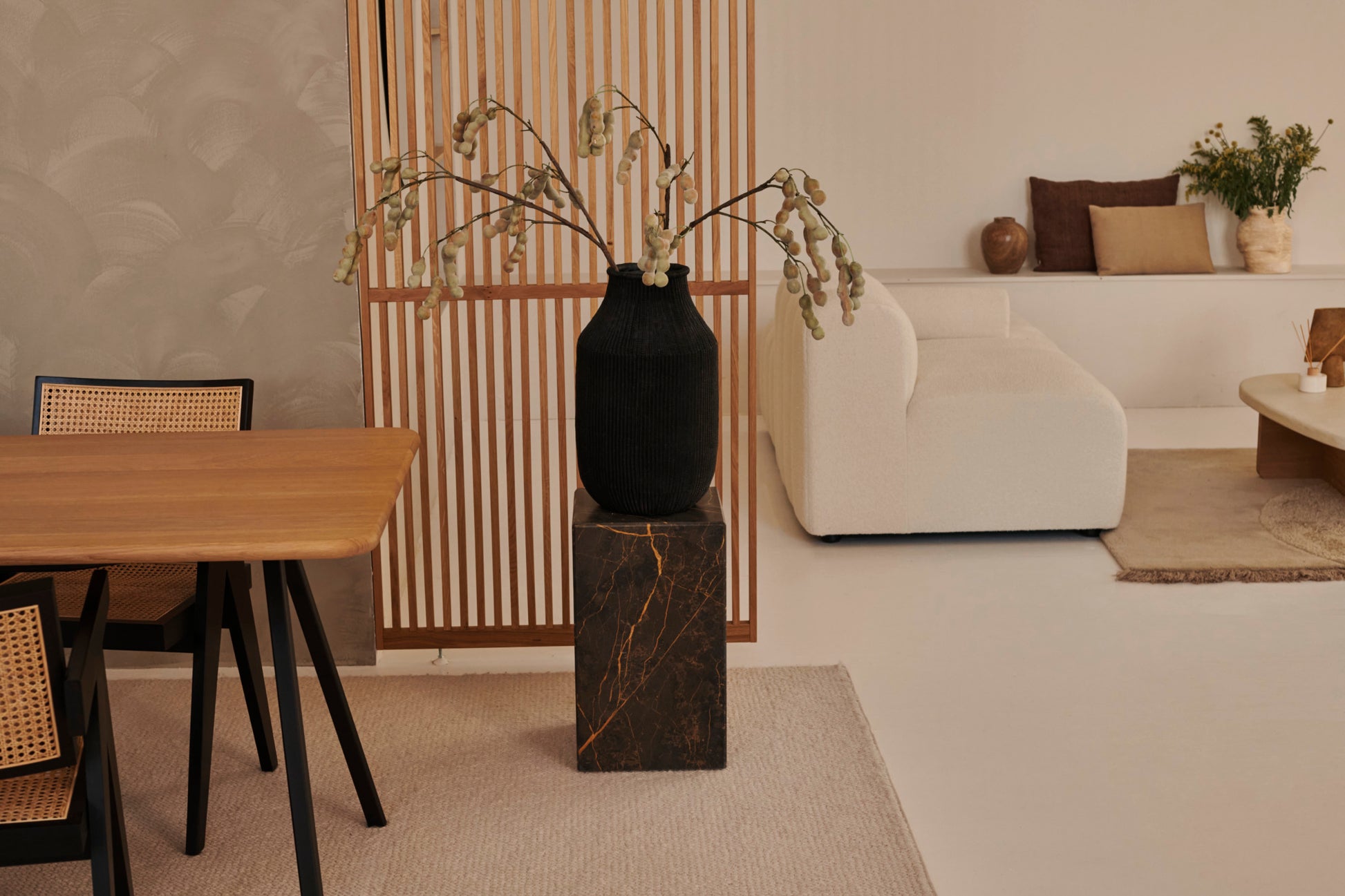 Rectangular oak dining table with natural finish and V-frame design, ideal for modern dining rooms.
