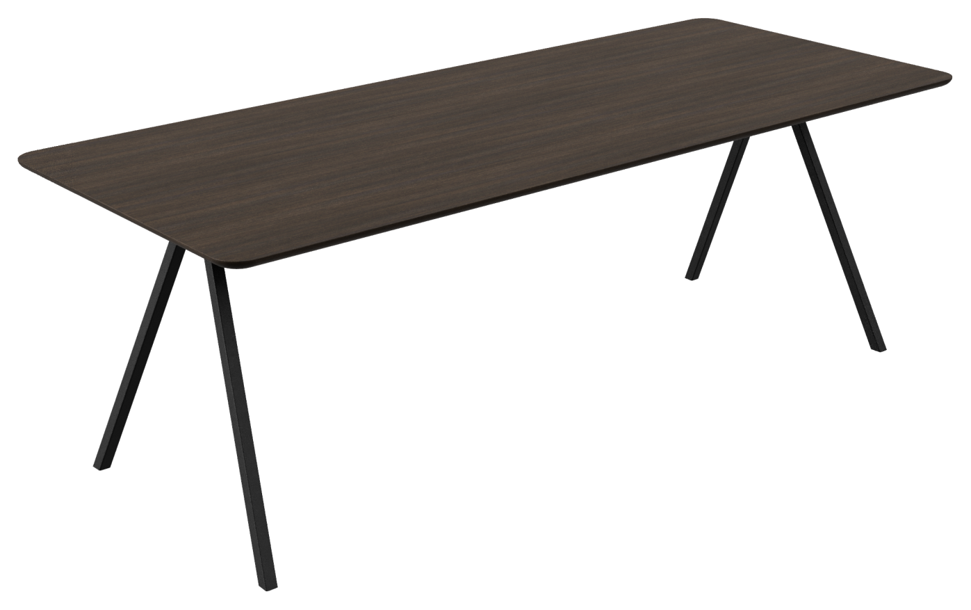 Rectangular smoked oak dining table with V-frame legs, 140 cm long, showcasing smooth wood grain and sturdy design.