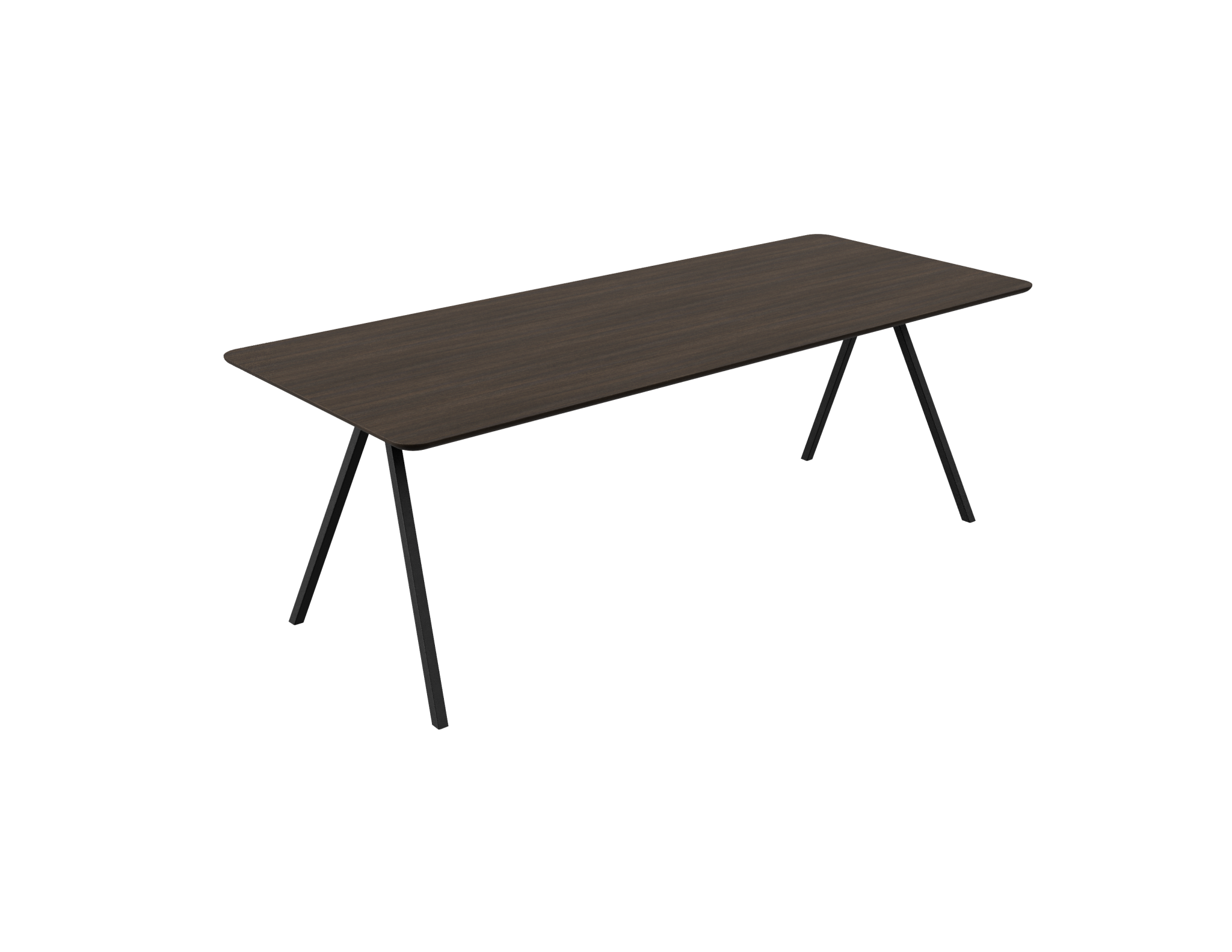 Rectangular smoked oak dining table with V-frame design, 140 cm length, showcasing smooth wood surface and sturdy legs.
