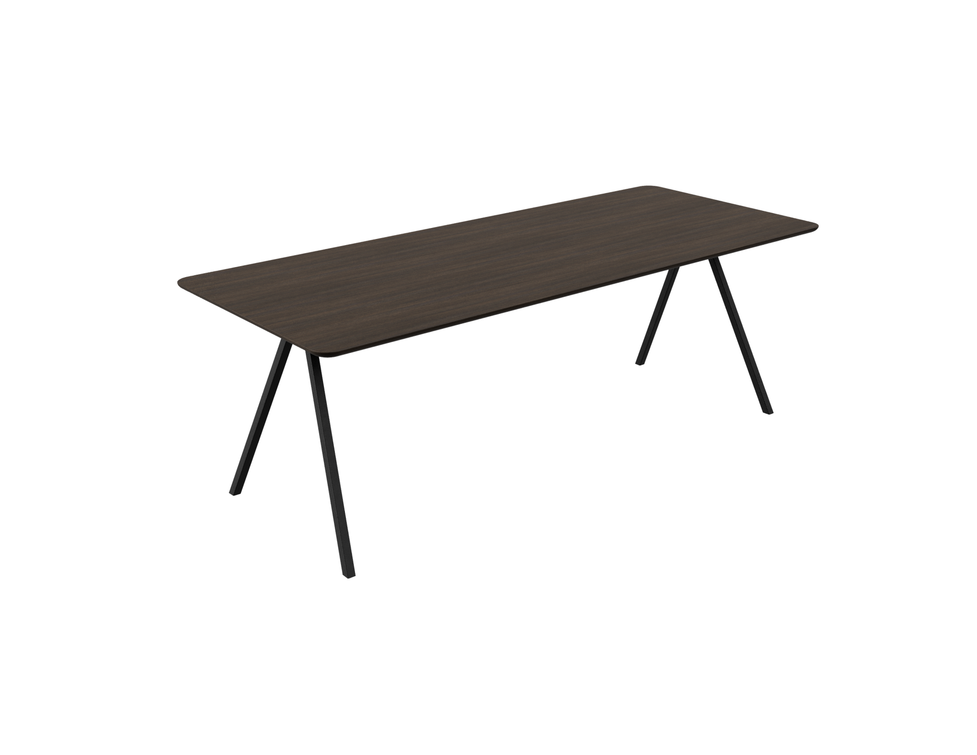 Rectangular smoked oak dining table with V-frame design, 140 cm length, showcasing smooth wood surface and sturdy legs.