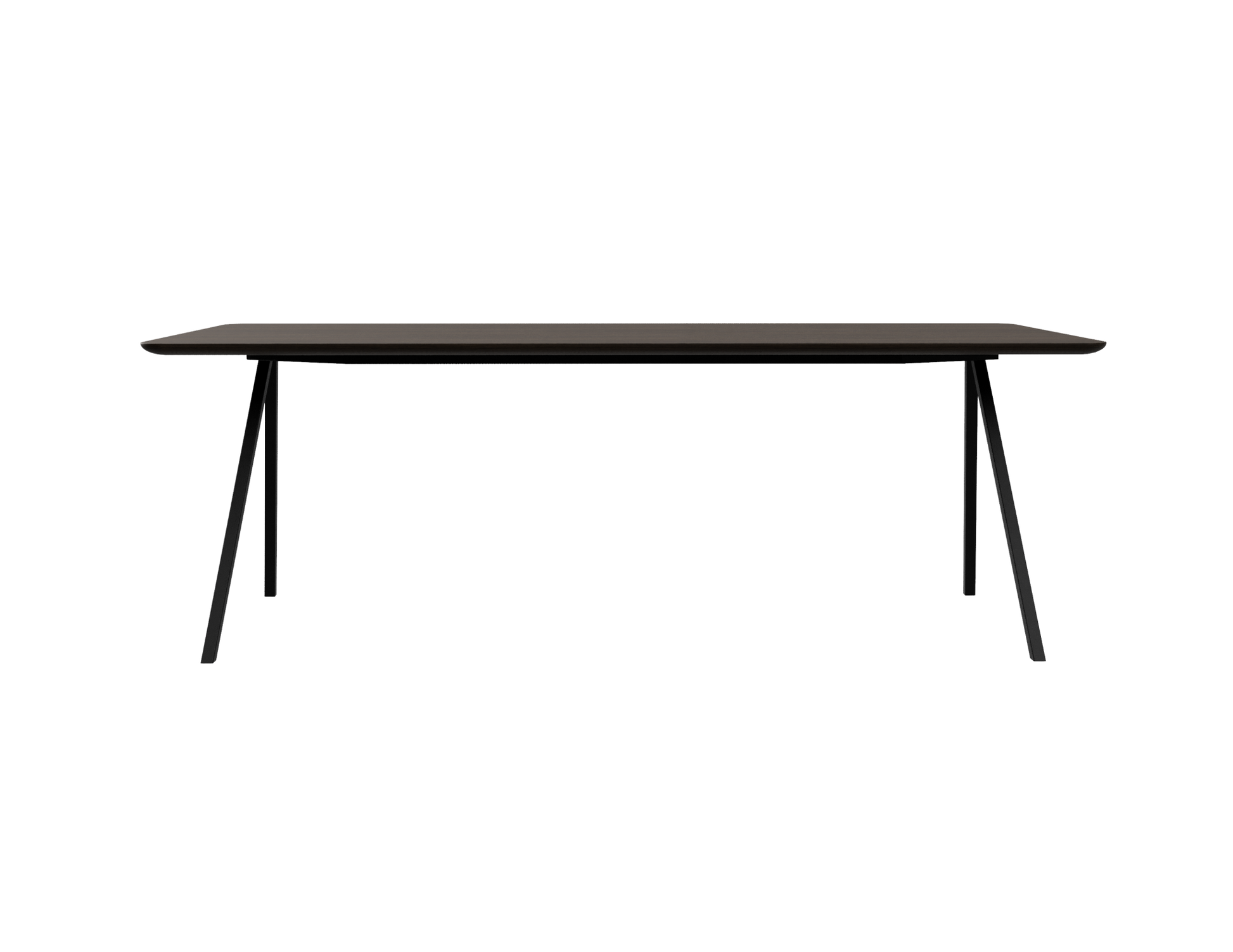 Rectangular smoked oak dining table with V-frame, 140cm length, showcasing a modern wooden design and sturdy construction.