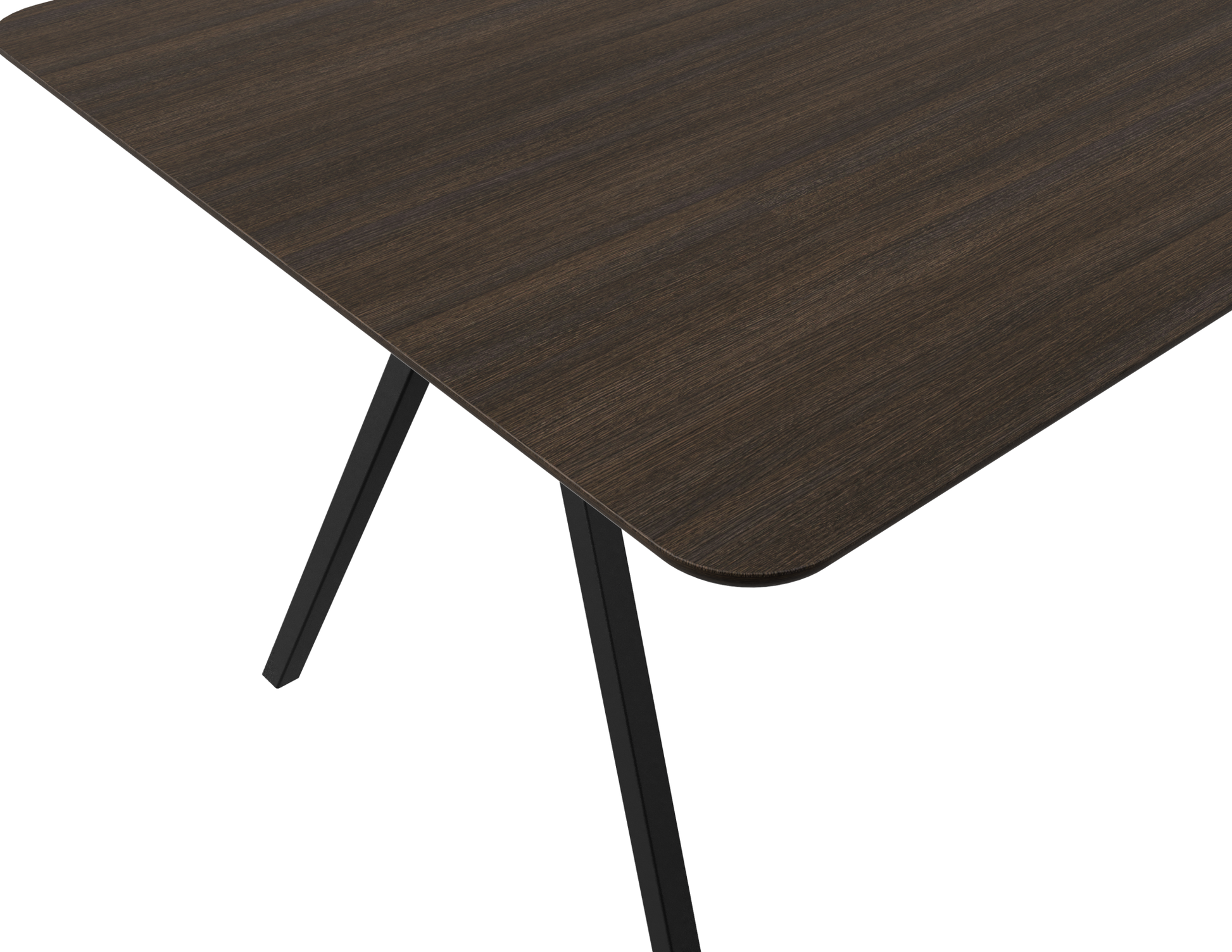 Rectangular smoked oak dining table with V-frame design, 140 cm length, modern and sturdy for contemporary dining rooms.