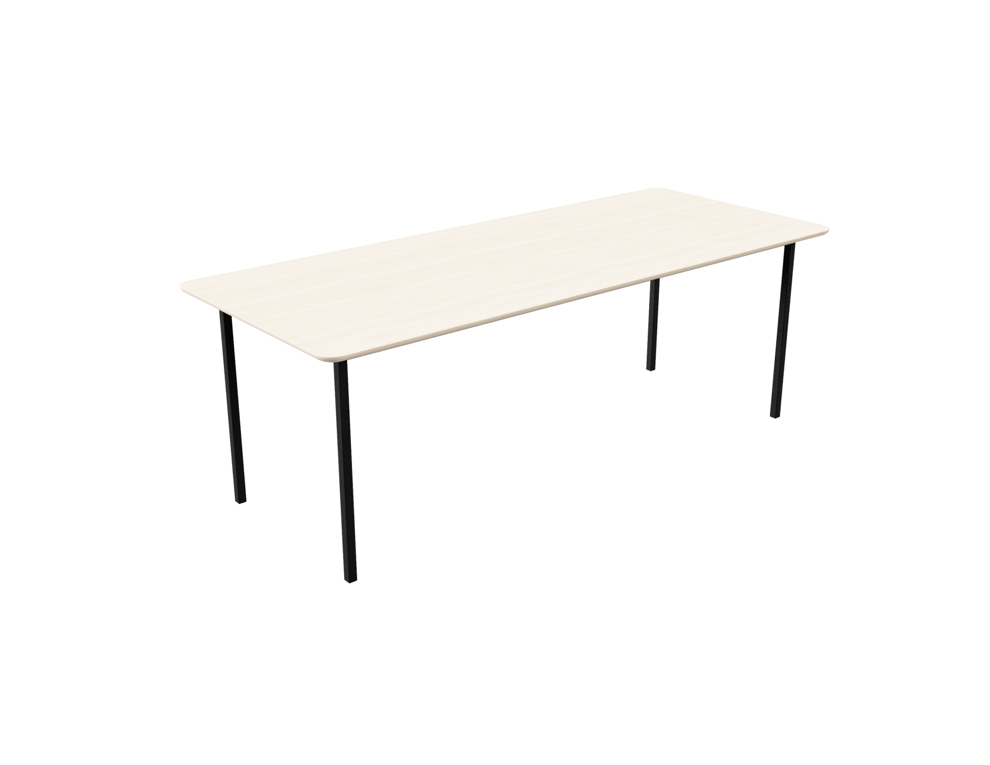 Rectangular oak dining table with ash white finish and four-legged frame, perfect for modern dining spaces.