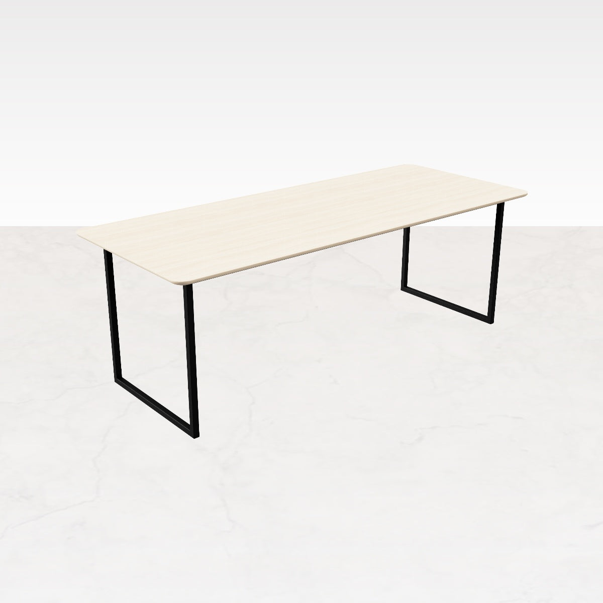 Rectangular oak dining table with ash white finish and U-frame design, measuring 140x80 cm, modern and stylish for dining rooms.