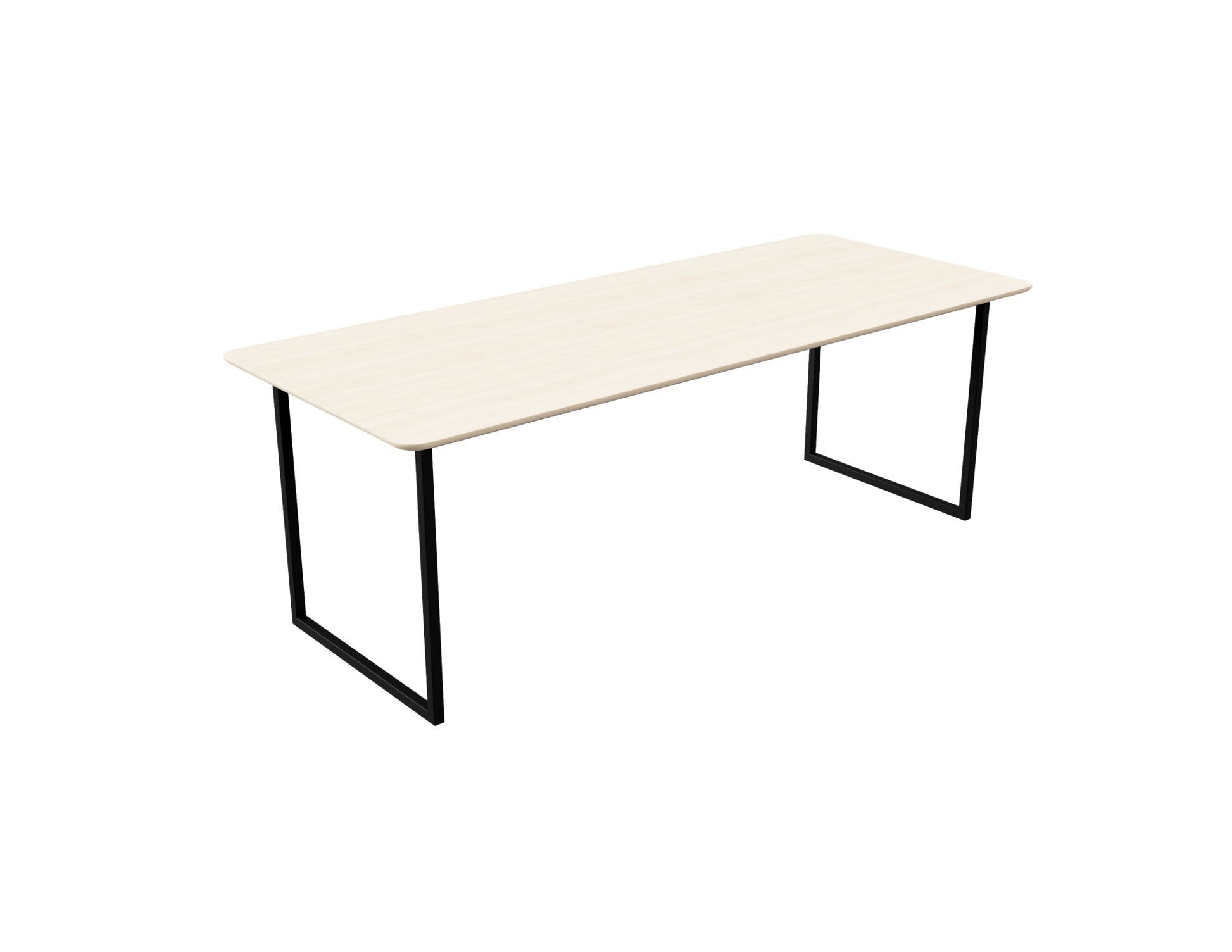 Rectangular oak dining table with ash white finish and U-frame design, showcasing a modern, sturdy wood dining table.