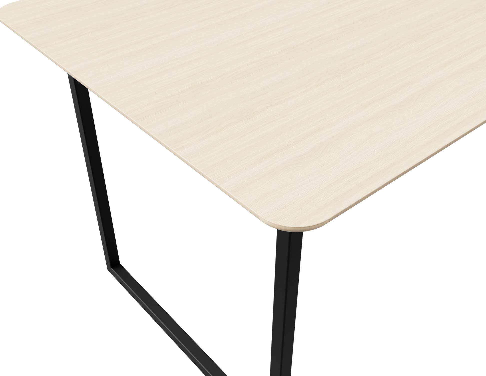 Rectangular oak dining table with ash white finish and U-shaped frame, perfect for modern dining rooms.