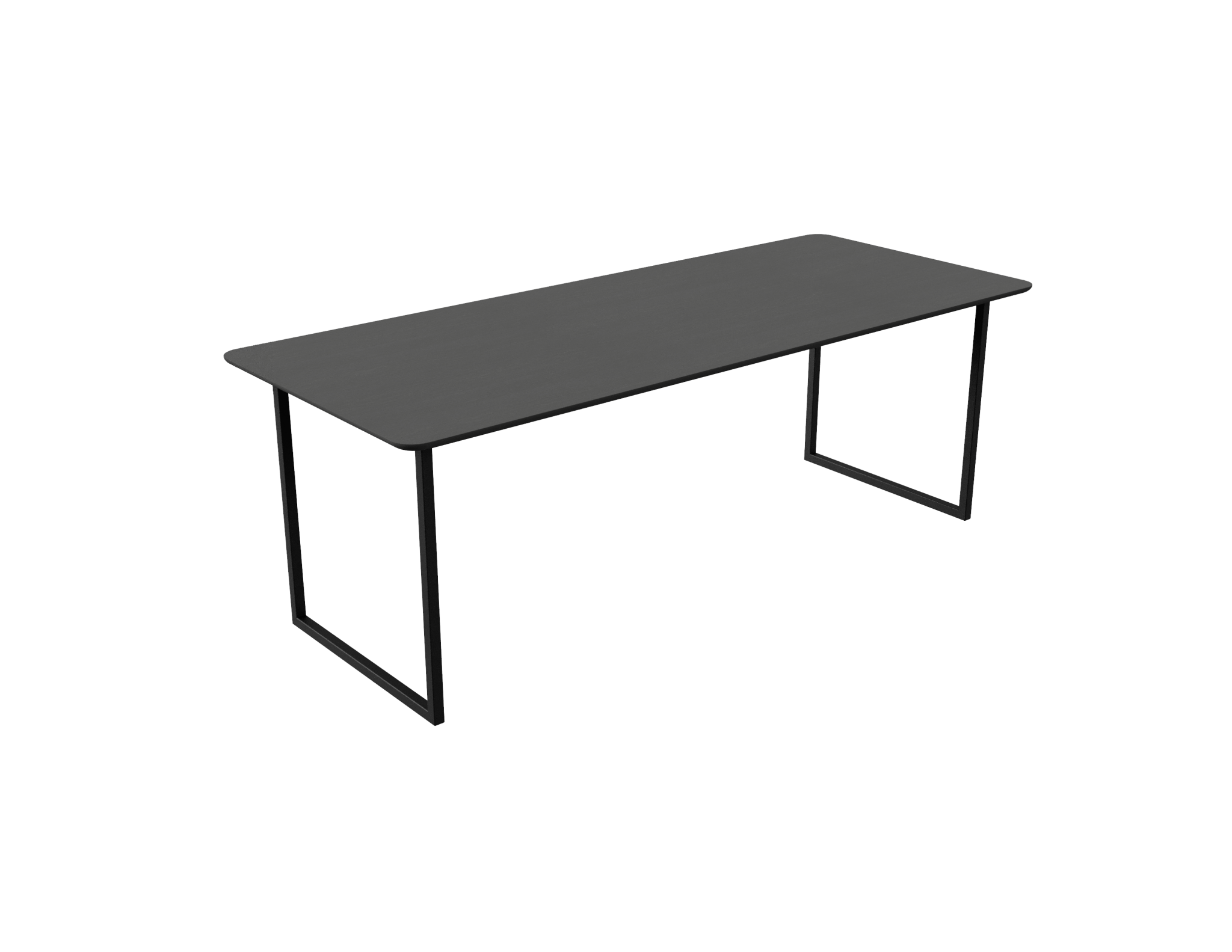 Rectangular oak dining table with charcoal finish and U-frame design, perfect for modern dining rooms.