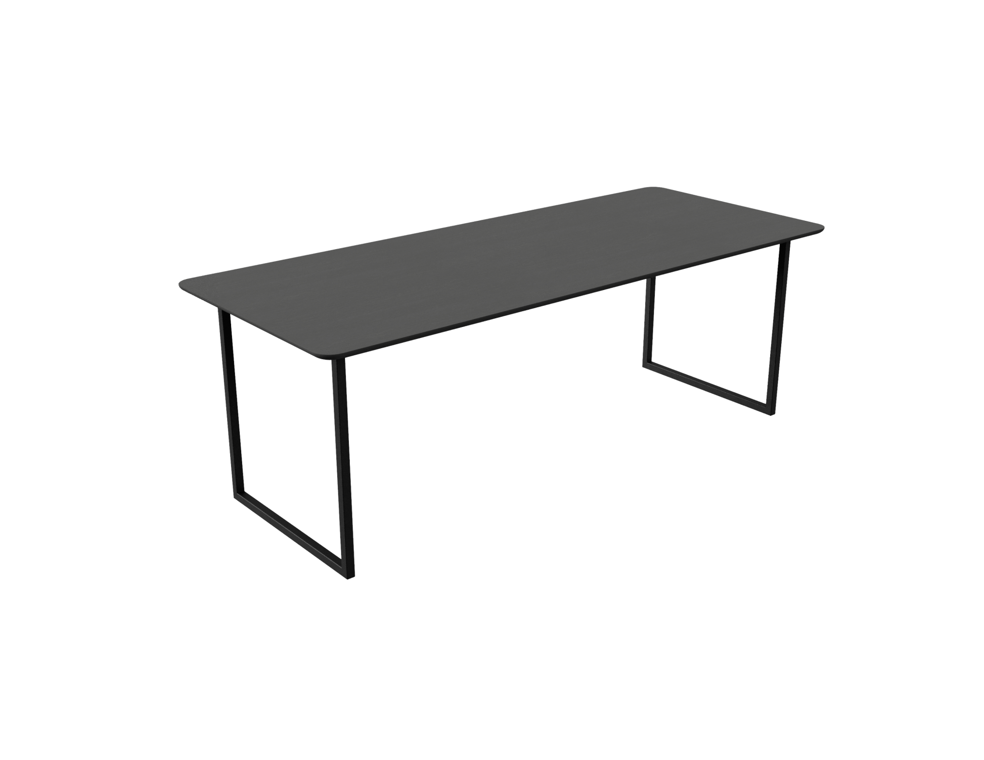 Rectangular oak dining table with charcoal finish and U-frame design, perfect for modern dining rooms.