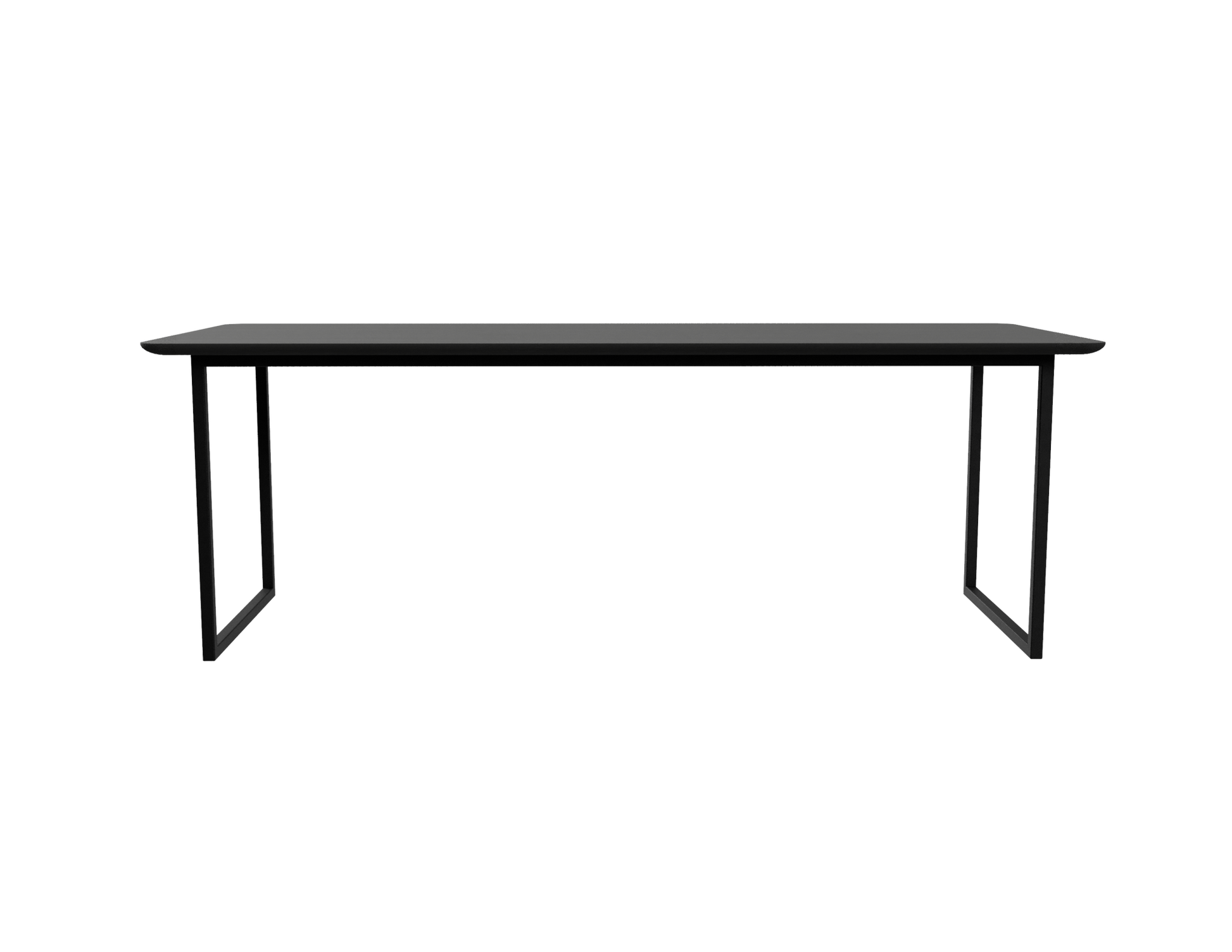 Rectangular oak dining table with charcoal finish and U-frame design, perfect for modern dining rooms.