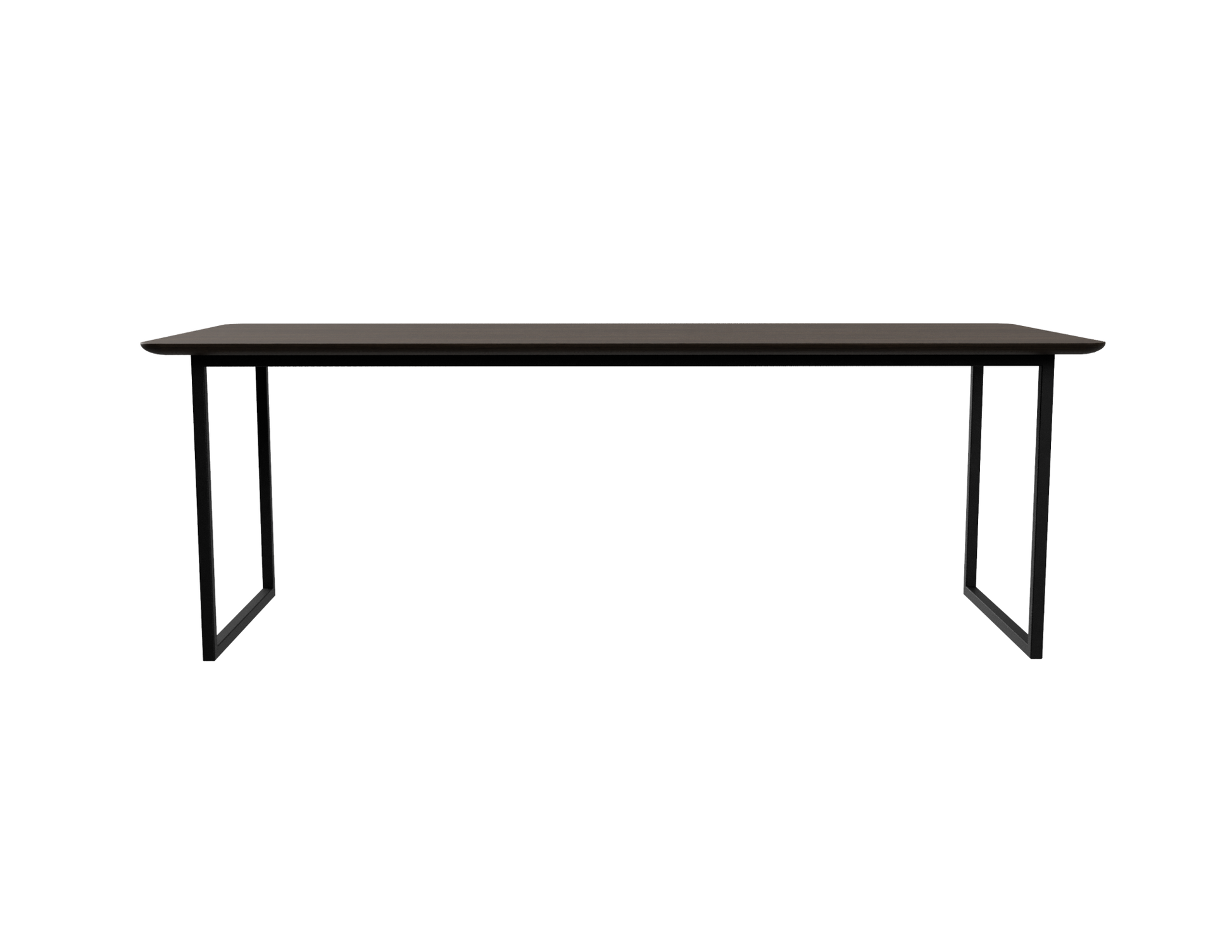 Rectangular smoked oak dining table with U-frame design, showcasing a modern, sturdy wooden table for dining rooms.