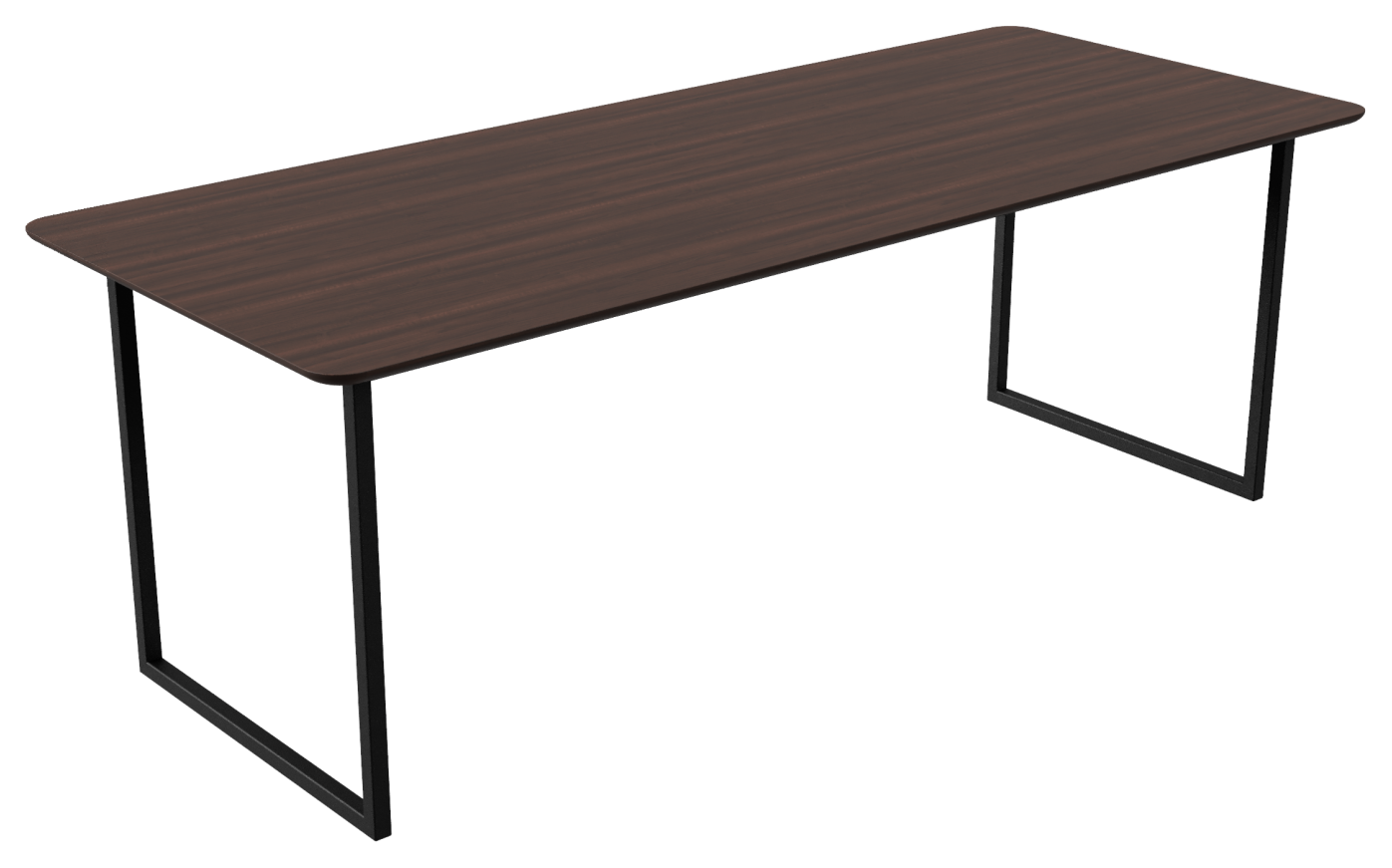 Rectangular walnut dining table with U-frame legs, measuring 140x80 cm, featuring a sleek modern design.