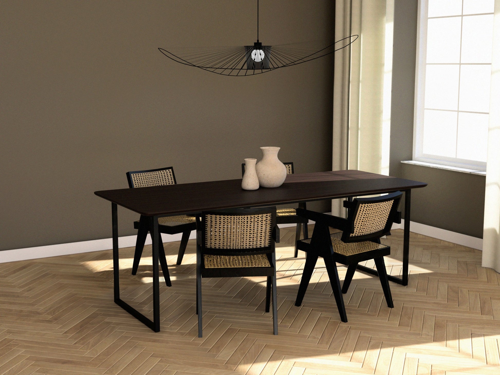 Rectangular walnut dining table with U-frame design, 140x80 cm, showcasing smooth wooden surface and sturdy modern construction.