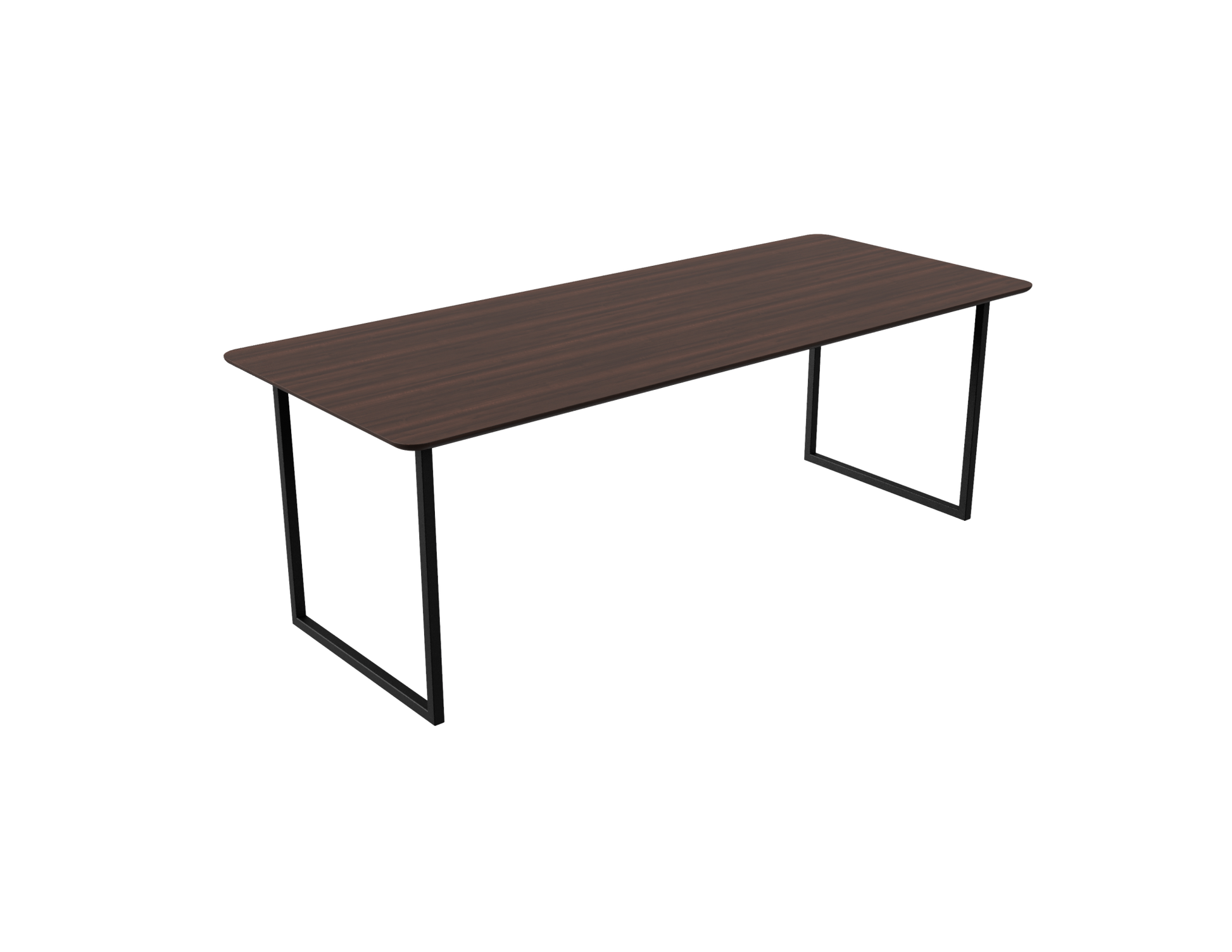 Rectangular walnut dining table with U-frame legs, 140x80 cm, showcasing smooth wood surface and modern design.