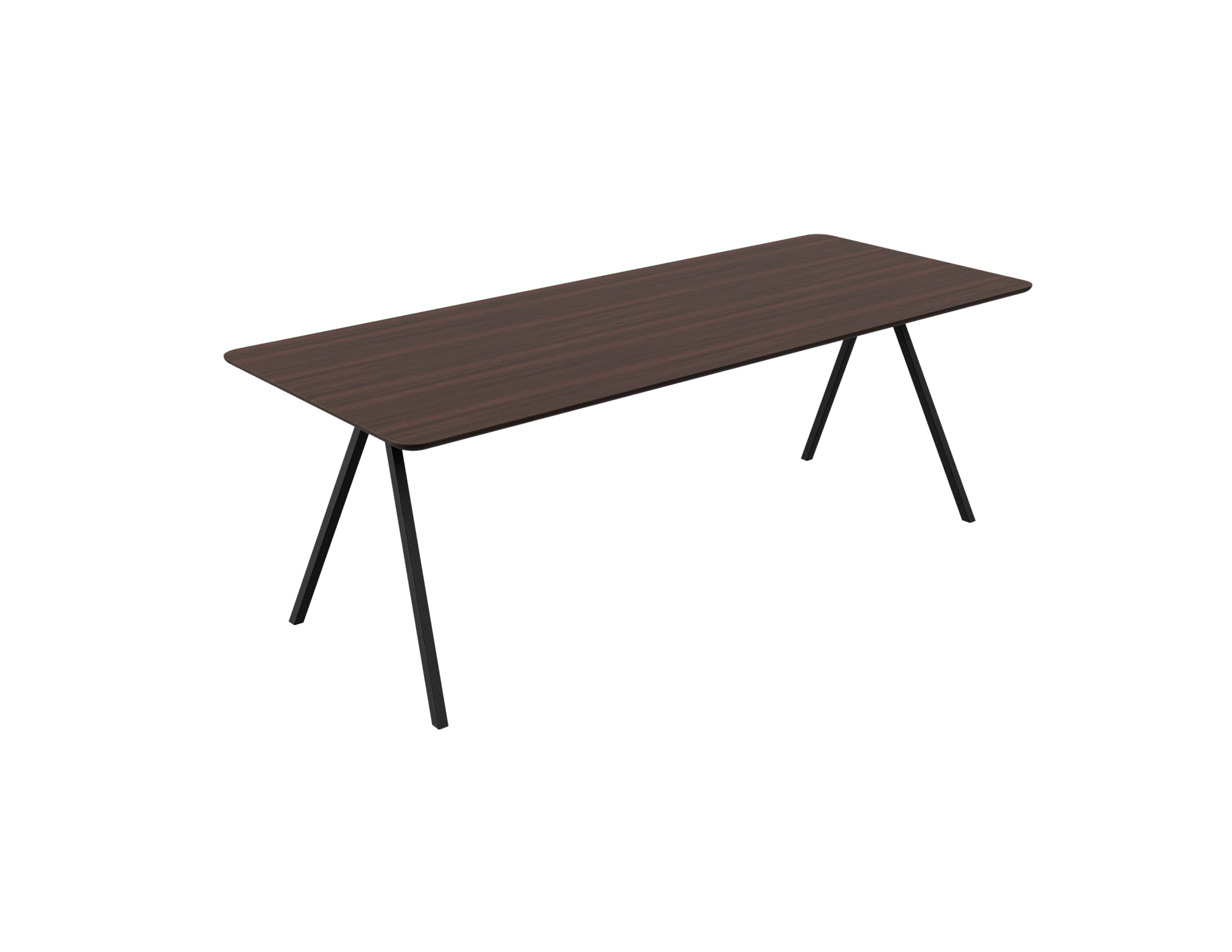 Rectangular walnut dining table with V-frame design, 140x80 cm, showcasing smooth walnut surface and modern sturdy legs.