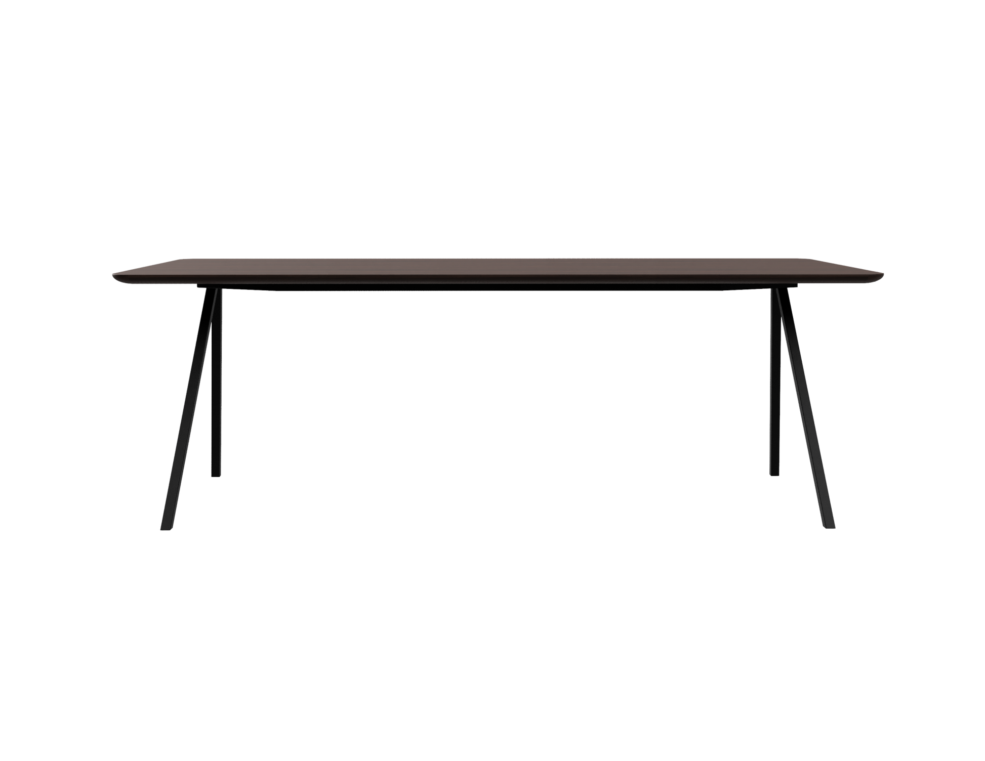 Rectangular walnut dining table with V-frame legs, measuring 140x80 cm, featuring a sleek wood finish.