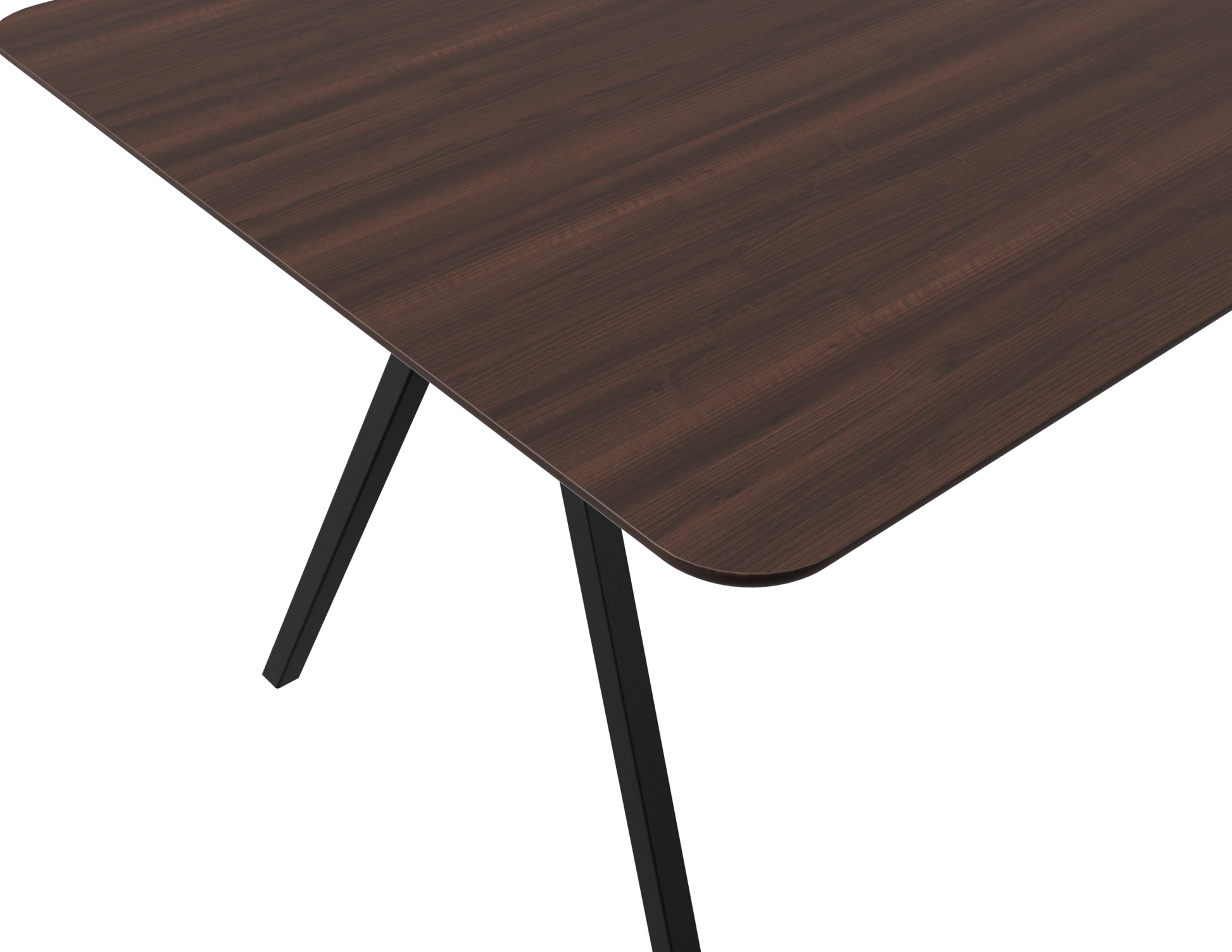 Rectangular walnut dining table with V-frame legs, measuring 140x80 cm, showcasing a sleek, modern design.