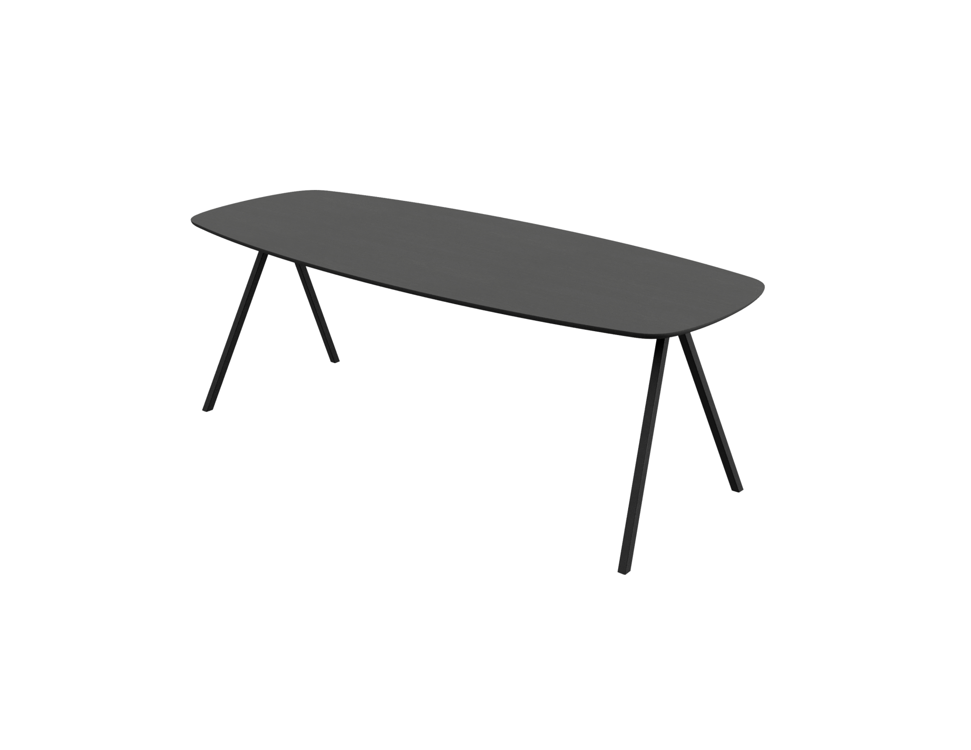 Celio Oak Dining Table in charcoal with V-frame design, showcasing a sleek, modern wood dining table.