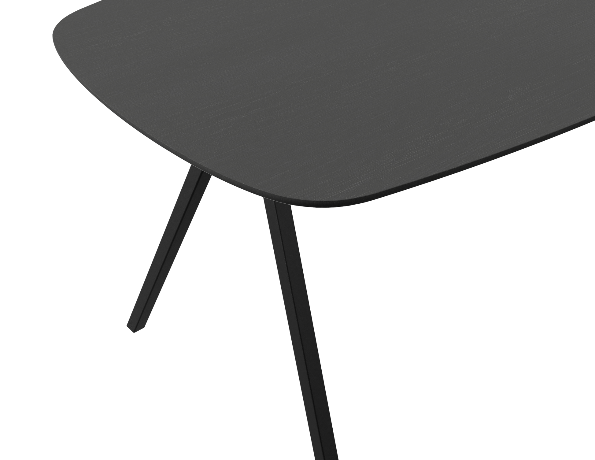 Celio Oak Dining Table in charcoal with V-frame design, made of wood, showing a sleek, modern dining table with sturdy legs.