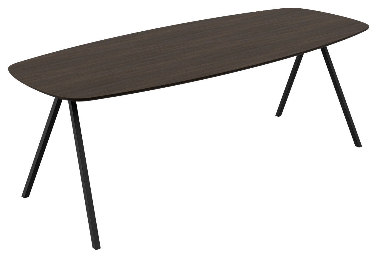 Celio Oak Smoked Dining Table with V-frame design, made of wood, showcasing a sleek, modern rectangular table with sturdy legs.