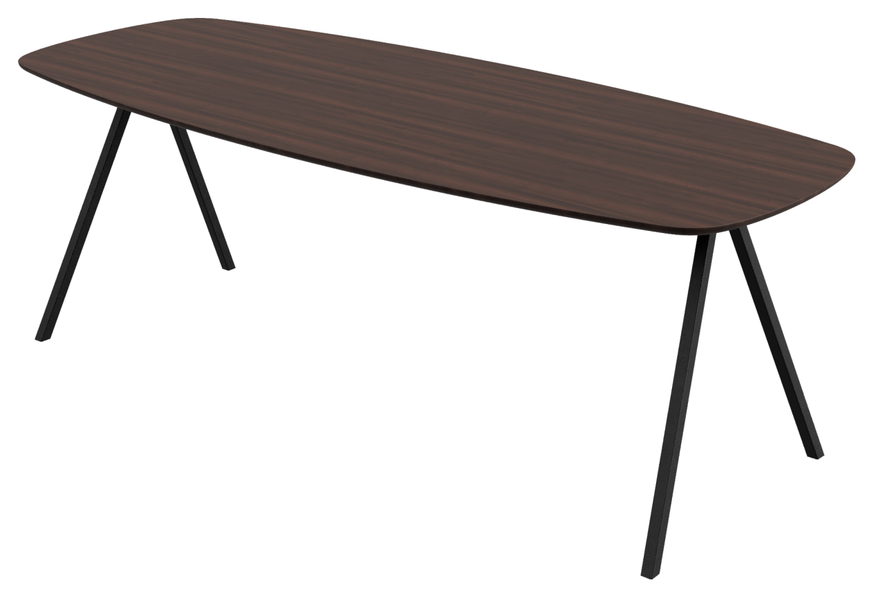 Walnut dining table with V-frame design by Celio, showcasing a sleek wooden surface and modern style.