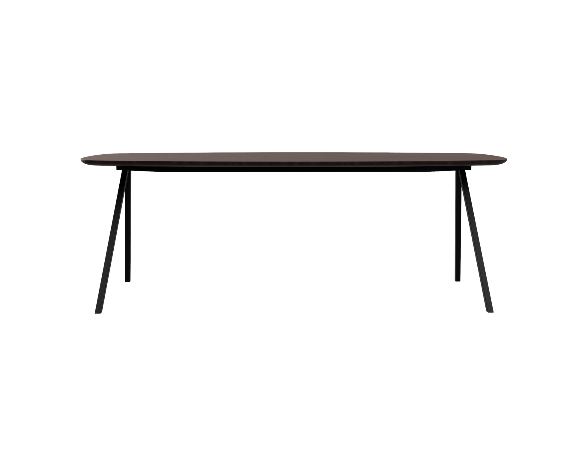 Walnut dining table with V-frame design, featuring a sleek, straight tabletop perfect for modern dining spaces.