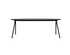 Oval oak dining table with charcoal finish and V-frame design, featuring a sleek and modern look.