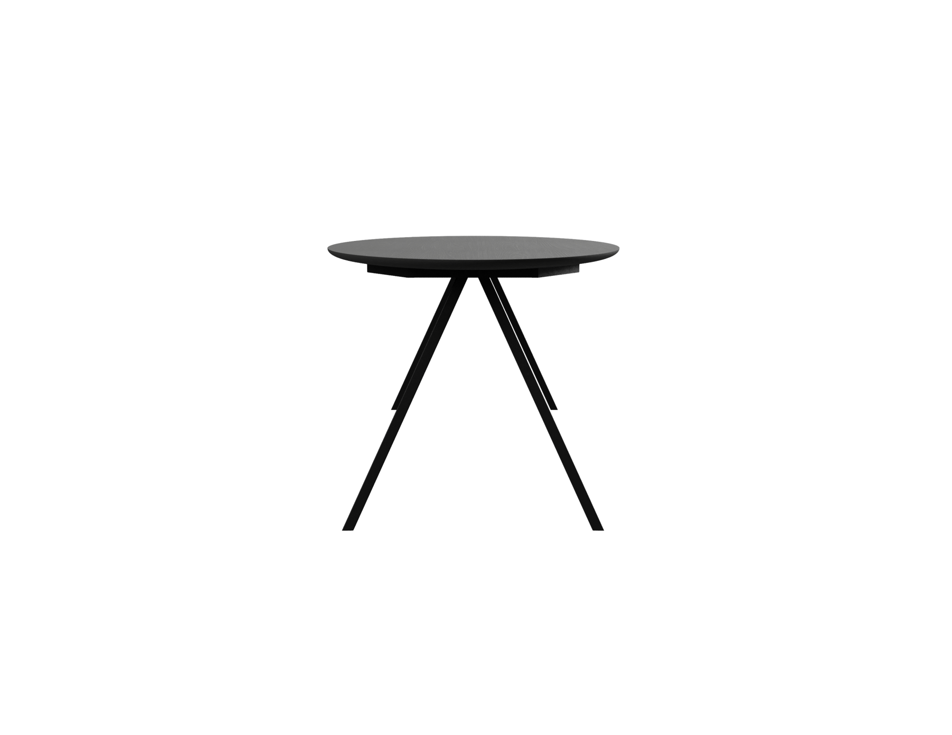 Oval oak dining table with a charcoal finish and V-frame design, showcasing a sleek, modern shape perfect for dining rooms.