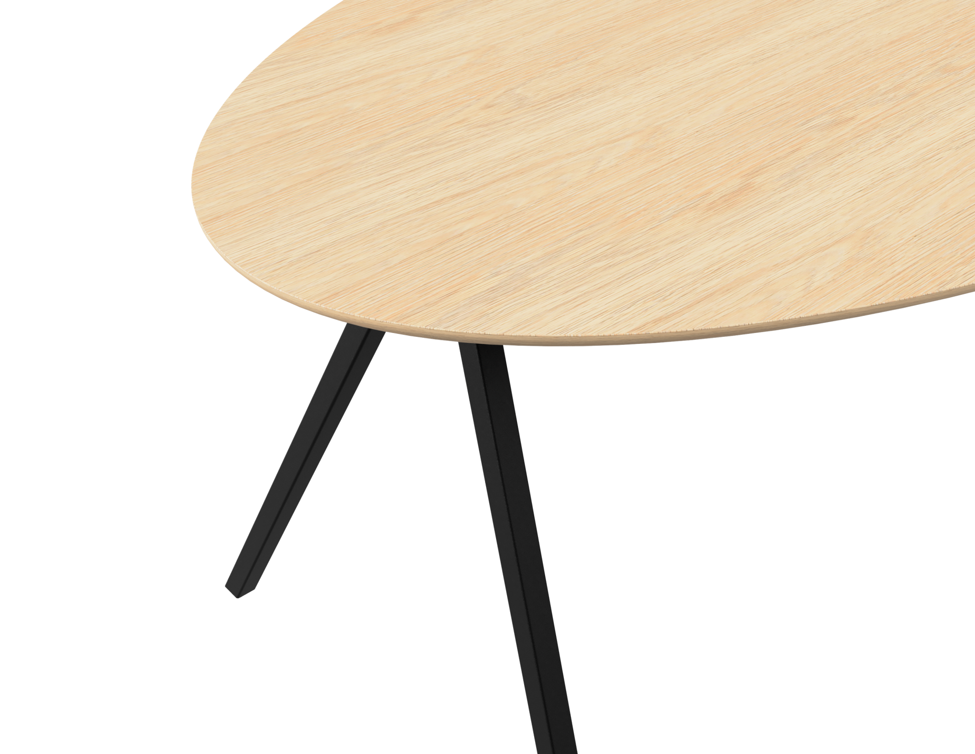 Oval oak dining table in natural finish with V-frame design, showcasing a sleek, sturdy wooden surface for modern dining spaces.