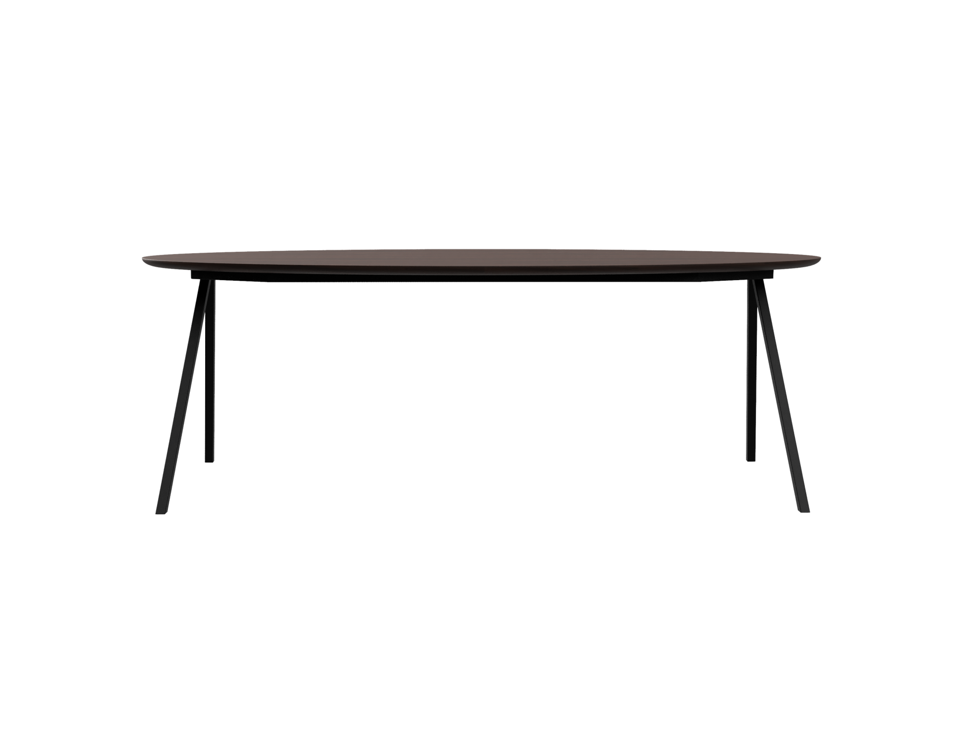 Oval walnut dining table with V-frame design, 160 cm length, sturdy wood construction, modern style for dining room decor.
