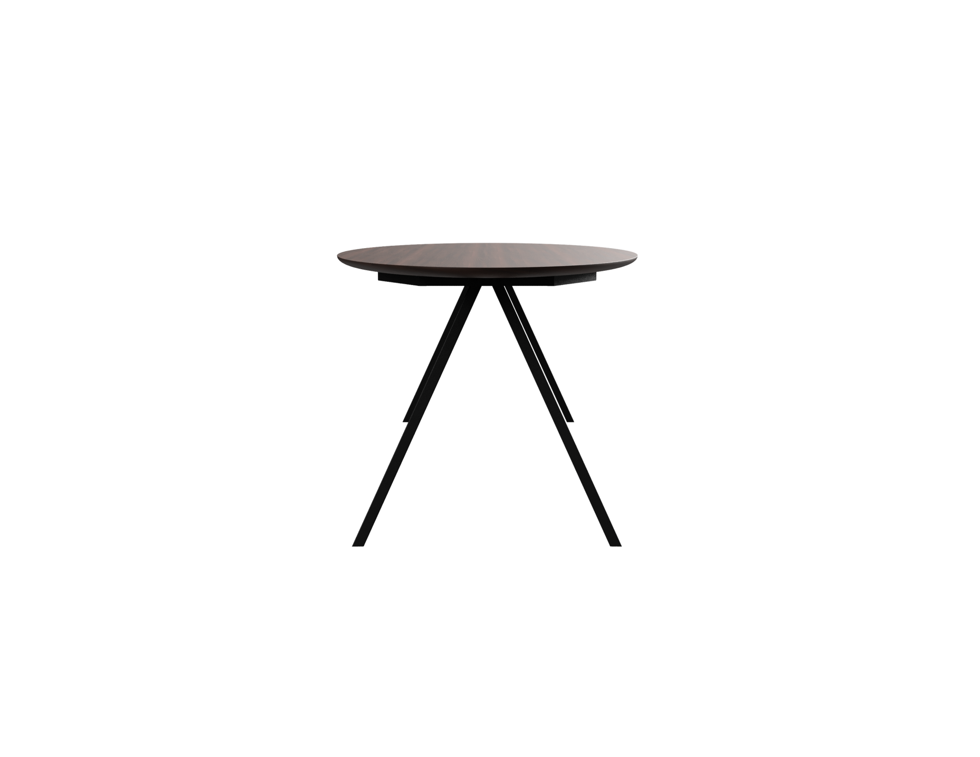 Oval walnut dining table with V-frame support, featuring a sleek, polished surface and sturdy wooden legs.