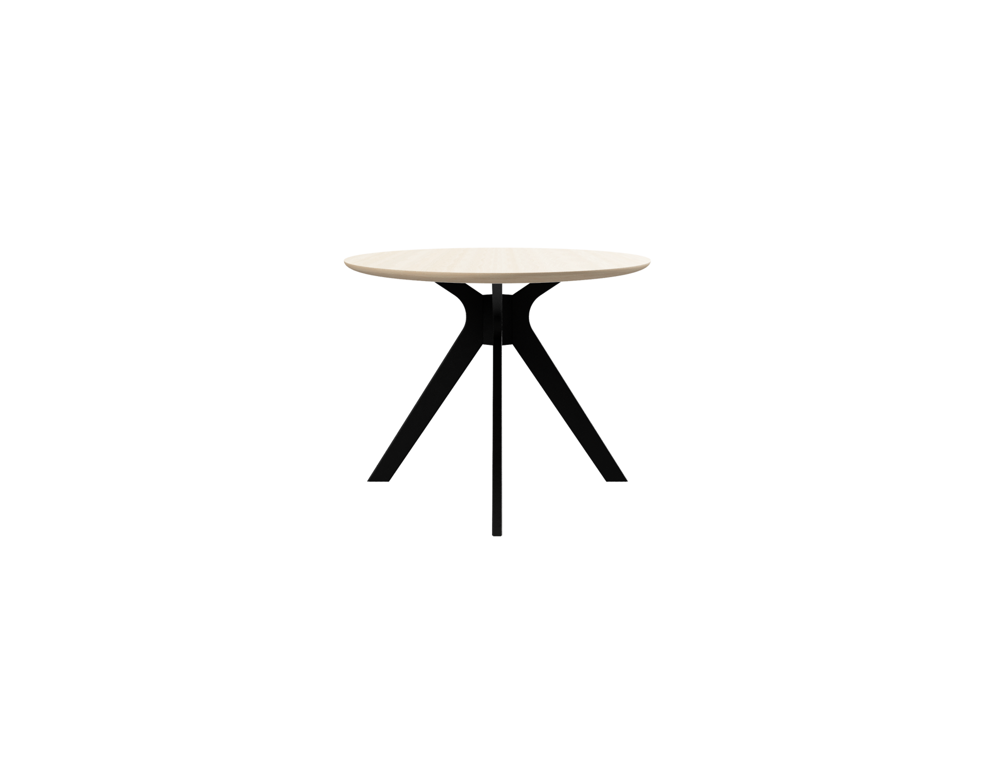 Oval oak dining table with ash white finish and arched frame, showcasing a sleek and modern design.