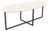 Oval oak dining table with ash white finish and cross frame design, showcasing a sleek and modern dining surface.