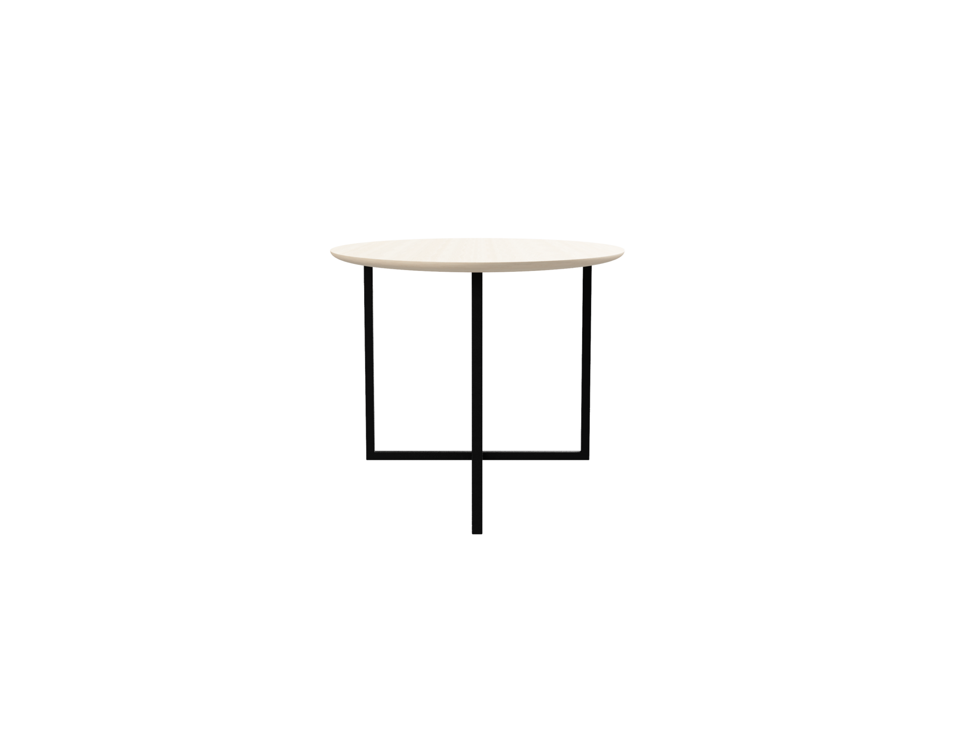 Oval oak dining table with ash white finish and cross frame, featuring a sleek, modern design for contemporary dining spaces.