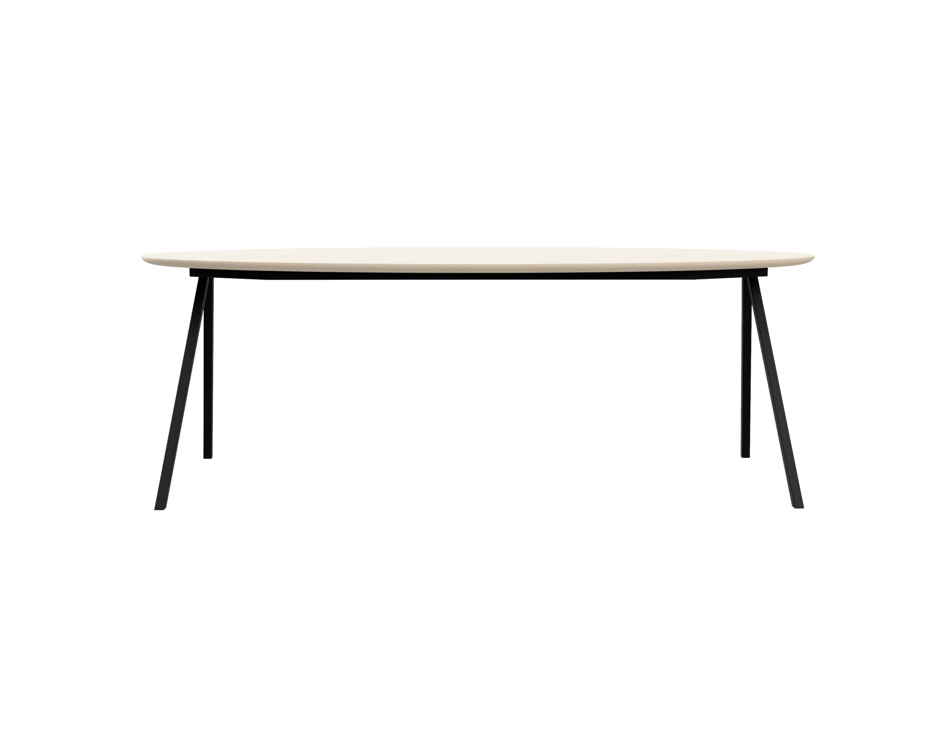 Oval Oak Dining Table in Ash White with V-frame design, showcasing a sleek, modern dining surface with sturdy wooden legs.