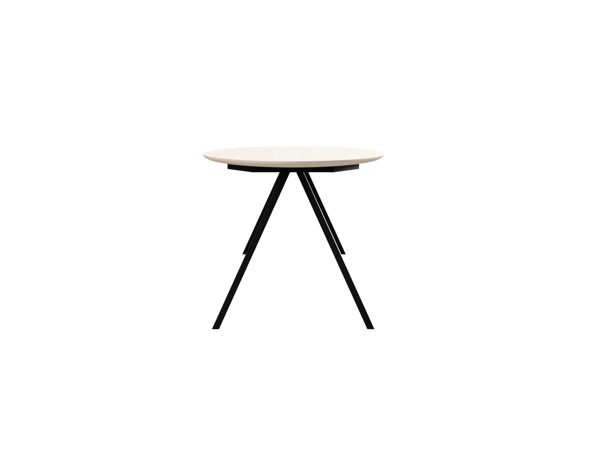 Oval oak dining table with ash white finish and V-frame design, featuring a sleek and modern look for dining spaces.