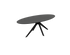 Oval oak dining table with charcoal finish and arched frame, showcasing a sleek and modern design for contemporary dining rooms.