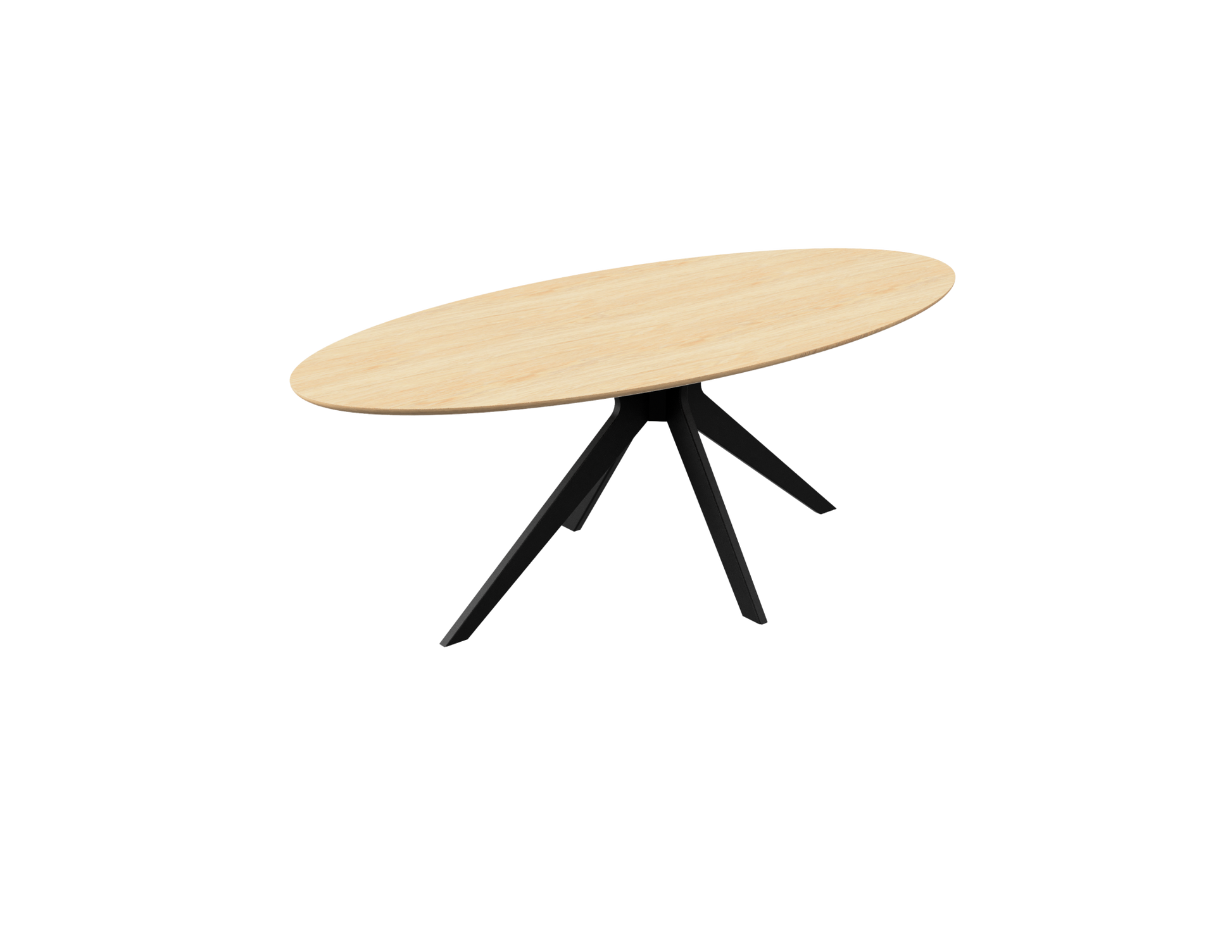 Natural oak oval dining table with arched frame, showcasing smooth wood finish and sturdy design, ideal for modern dining rooms.