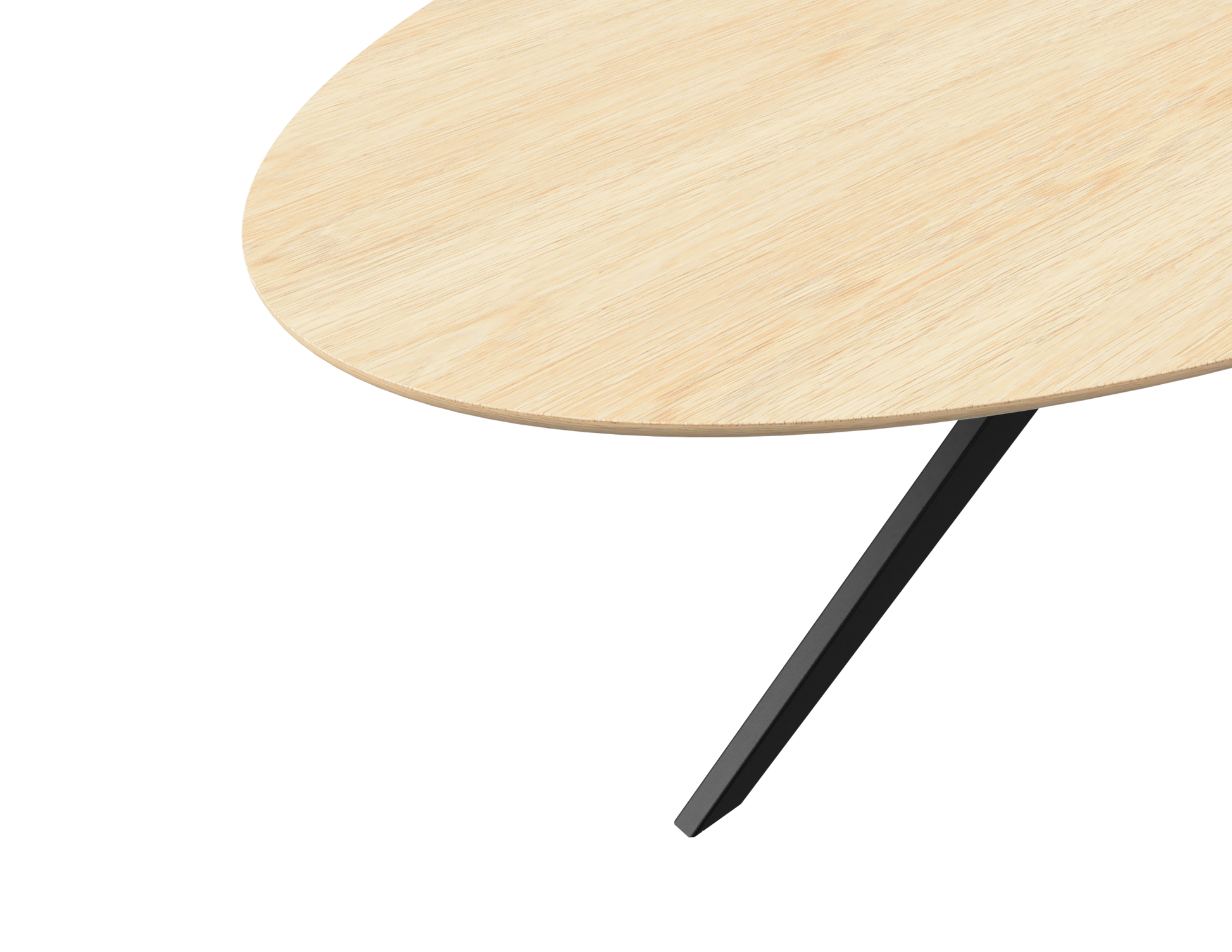 Oval oak dining table with natural finish and arched frame, showcasing a sleek and elegant design for modern dining spaces.