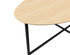 Oval oak dining table with natural finish and cross frame design, showcasing a sleek and sturdy wooden surface.