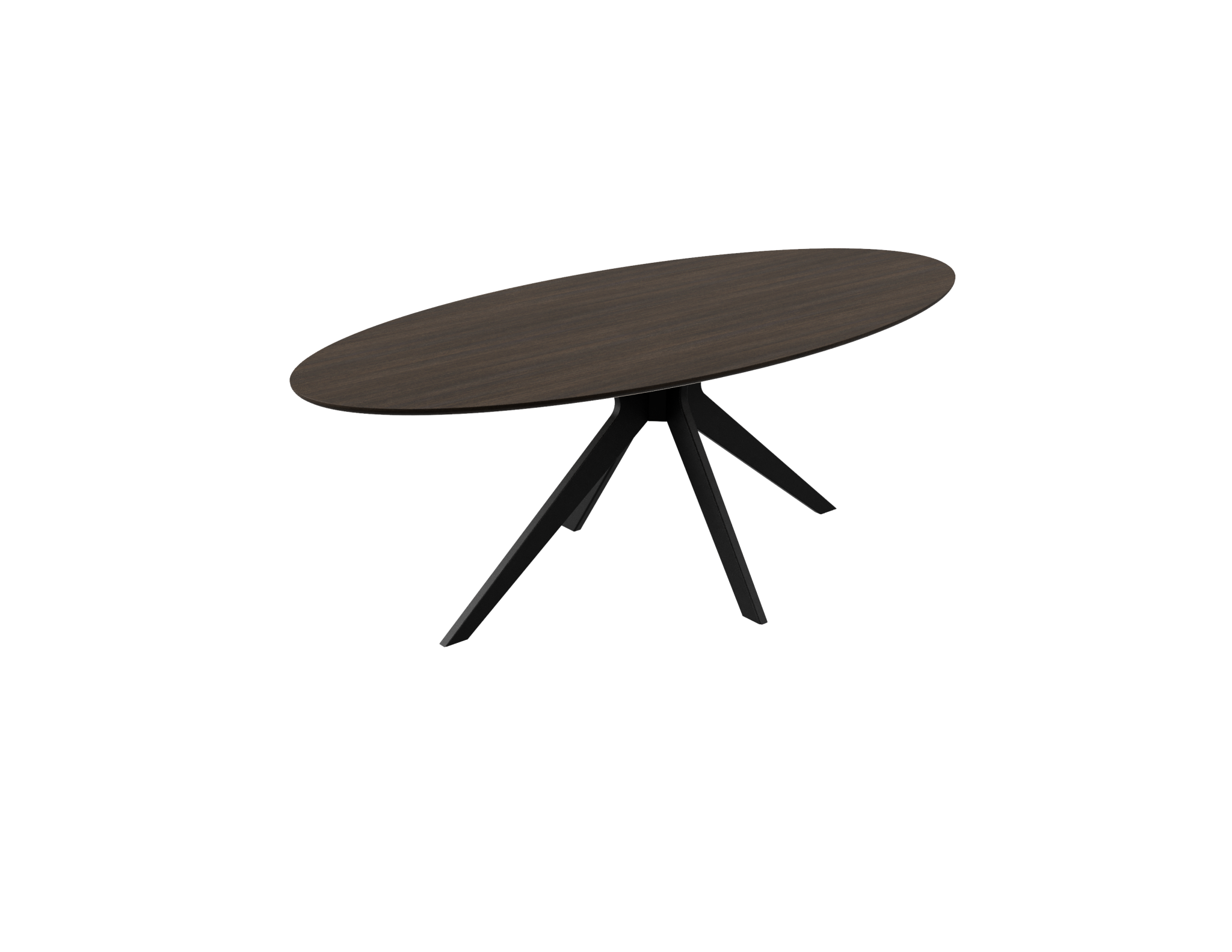 Smoked oval oak dining table with arched frame, showcasing smooth wood finish and elegant design for modern dining spaces.
