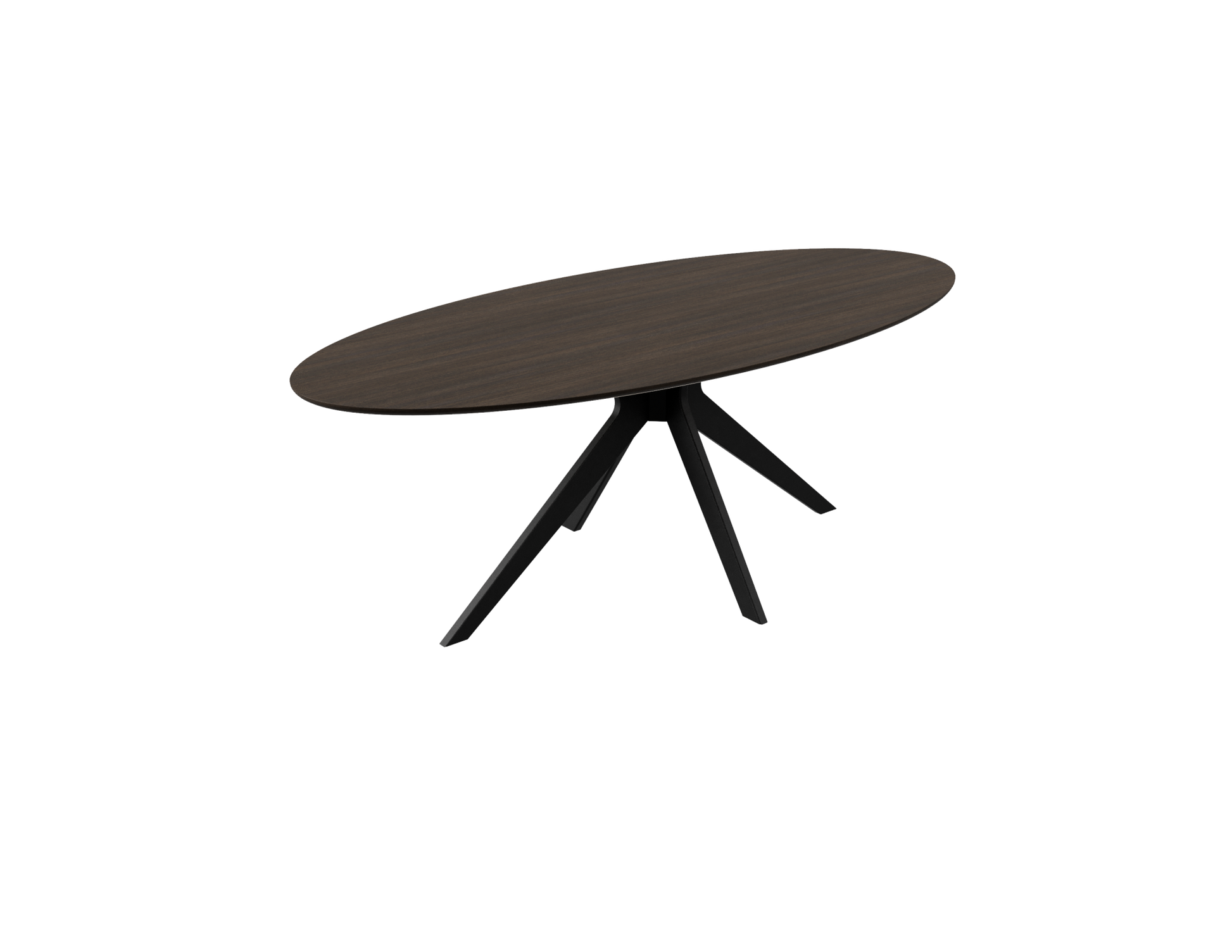 Smoked oval oak dining table with arched frame, showcasing smooth wood finish and elegant design for modern dining spaces.
