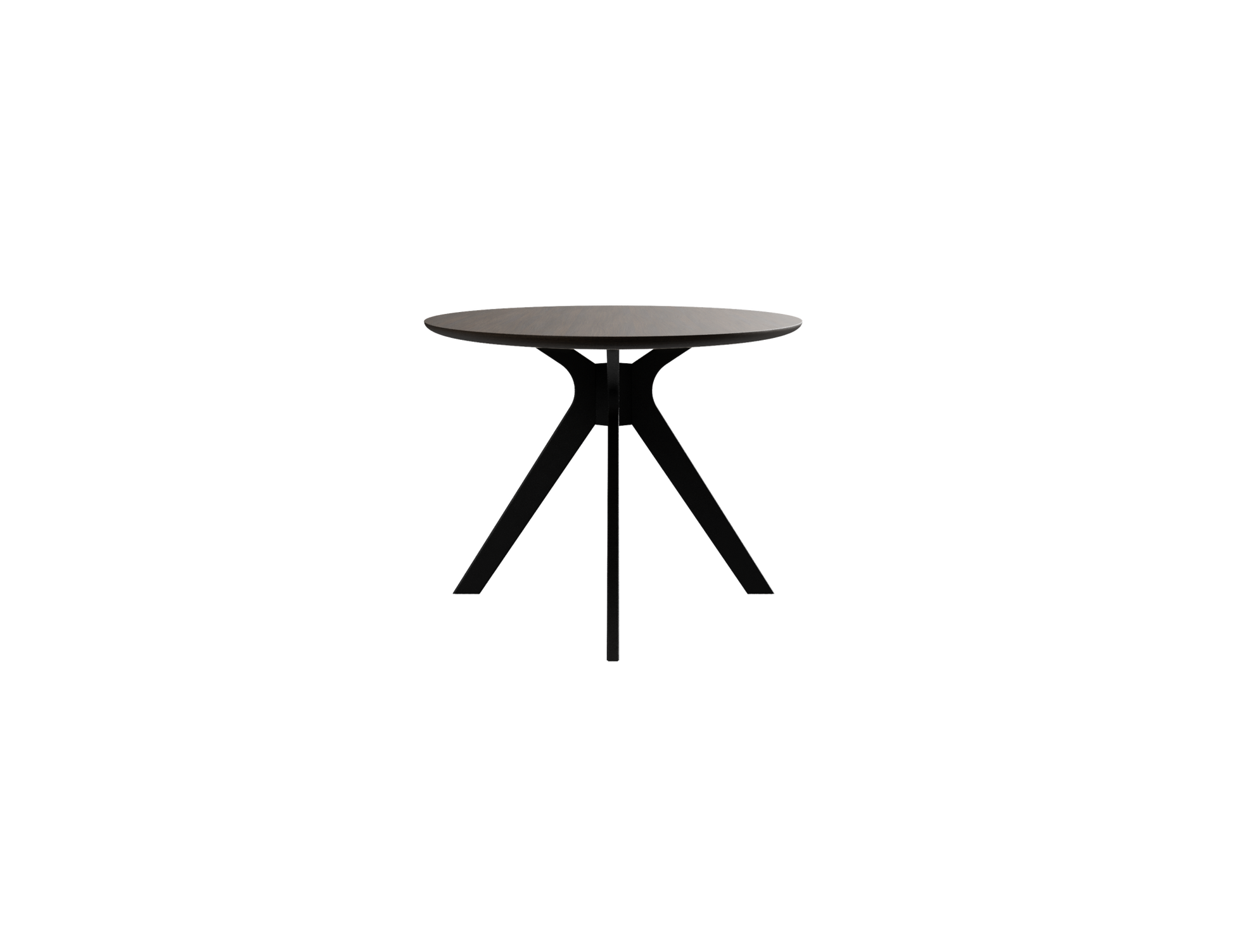 Oval oak dining table with smoked finish and arched frame, showcasing a sleek, modern design suitable for dining rooms.