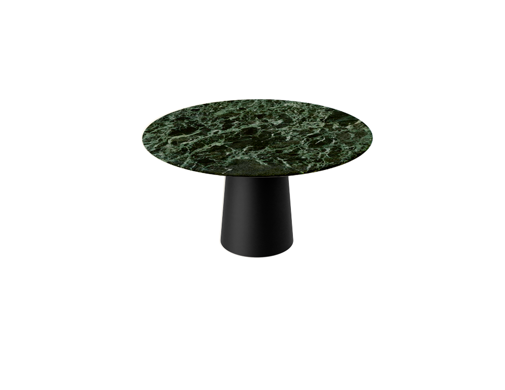 Flow round dining table by My Store with Verde Alpi marble top and black cylindrical base, 110 cm diameter.